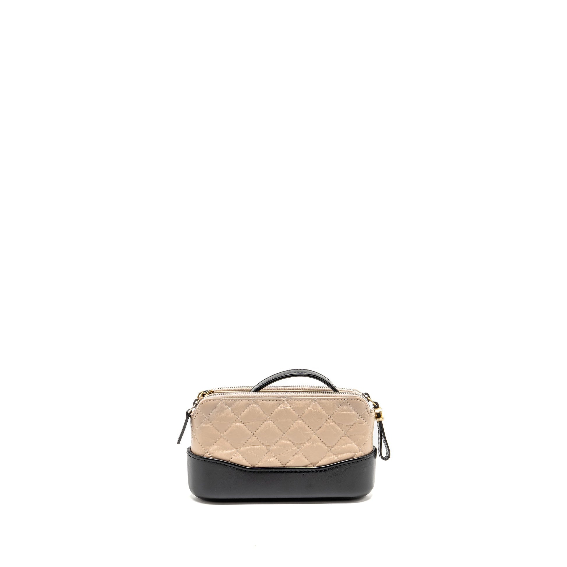 Chanel Gabrielle Double Zip on Aged Calfskin Multicolour Black Beige Clutch Bag