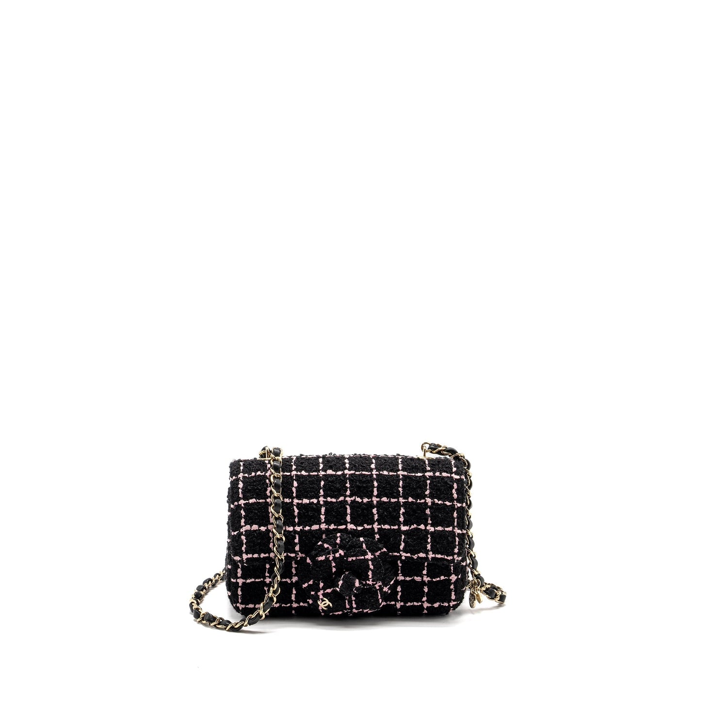 Chanel 23K Flower Bomb Rectangular Flap Tweed Black Pink Shoulder Bag