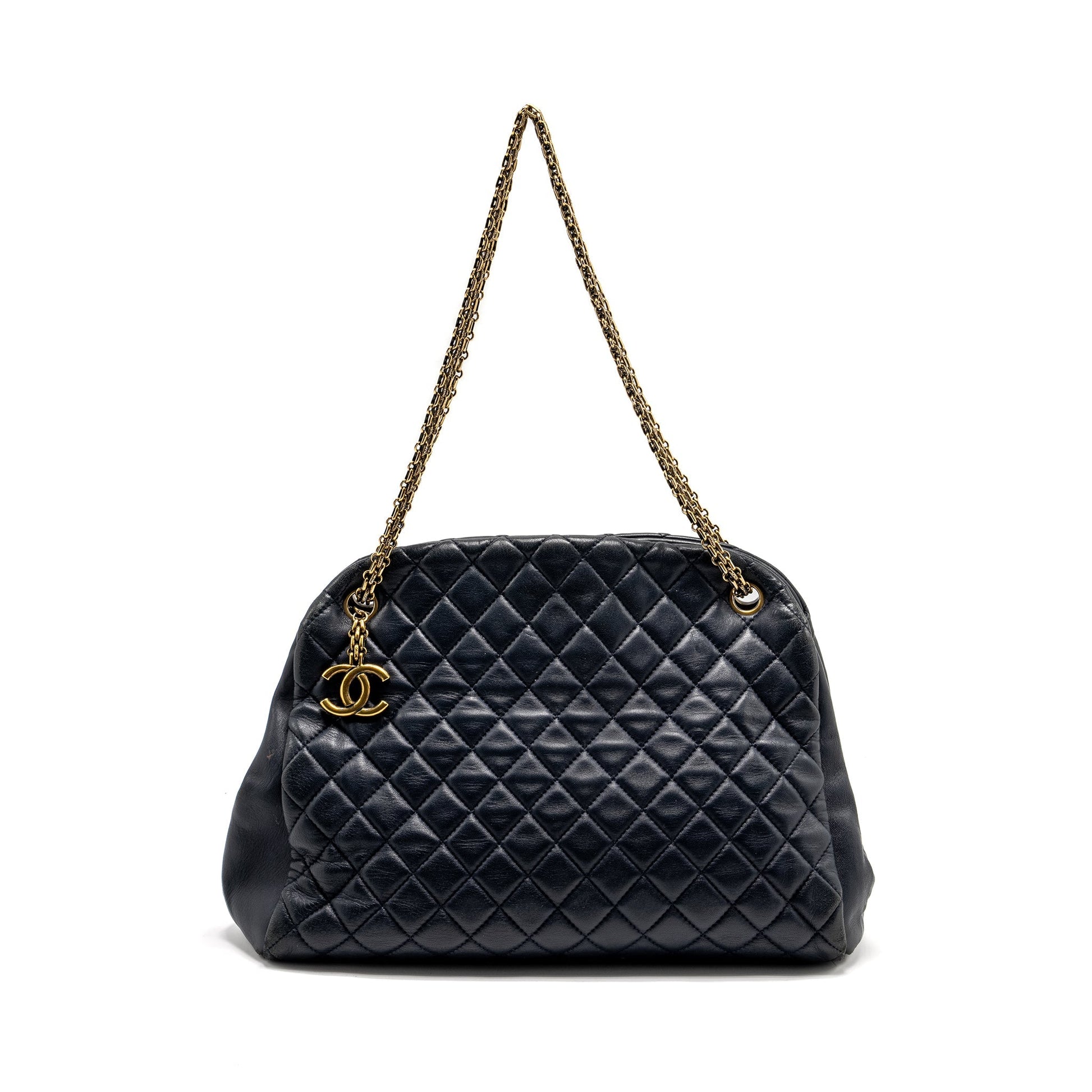 Chanel Just Mademoiselle Bowling Lambskin Dark GHW Blue Handbag