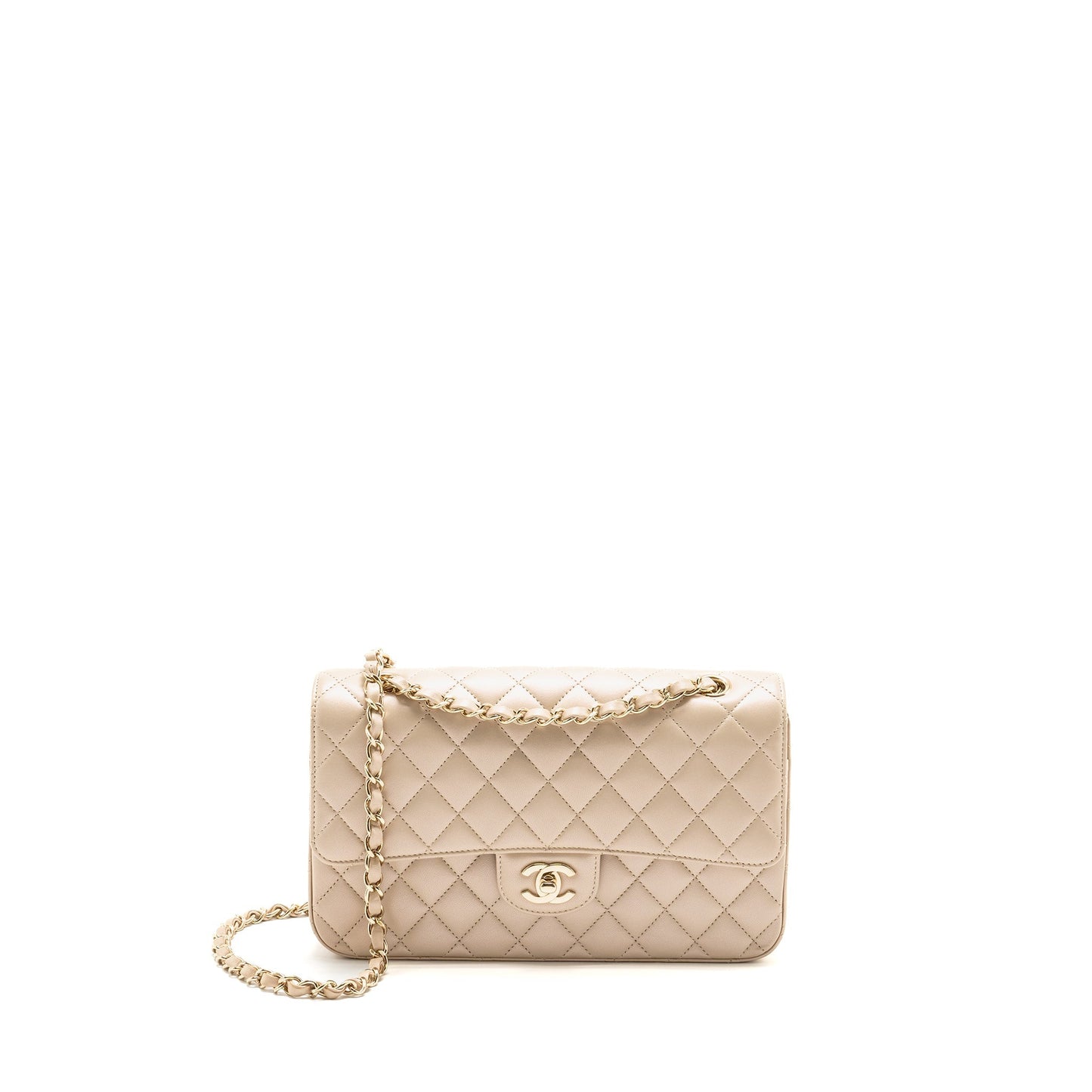 Chanel Classic Double Flap Lambskin Iridescent LGHW Ivory Shoulder Bag