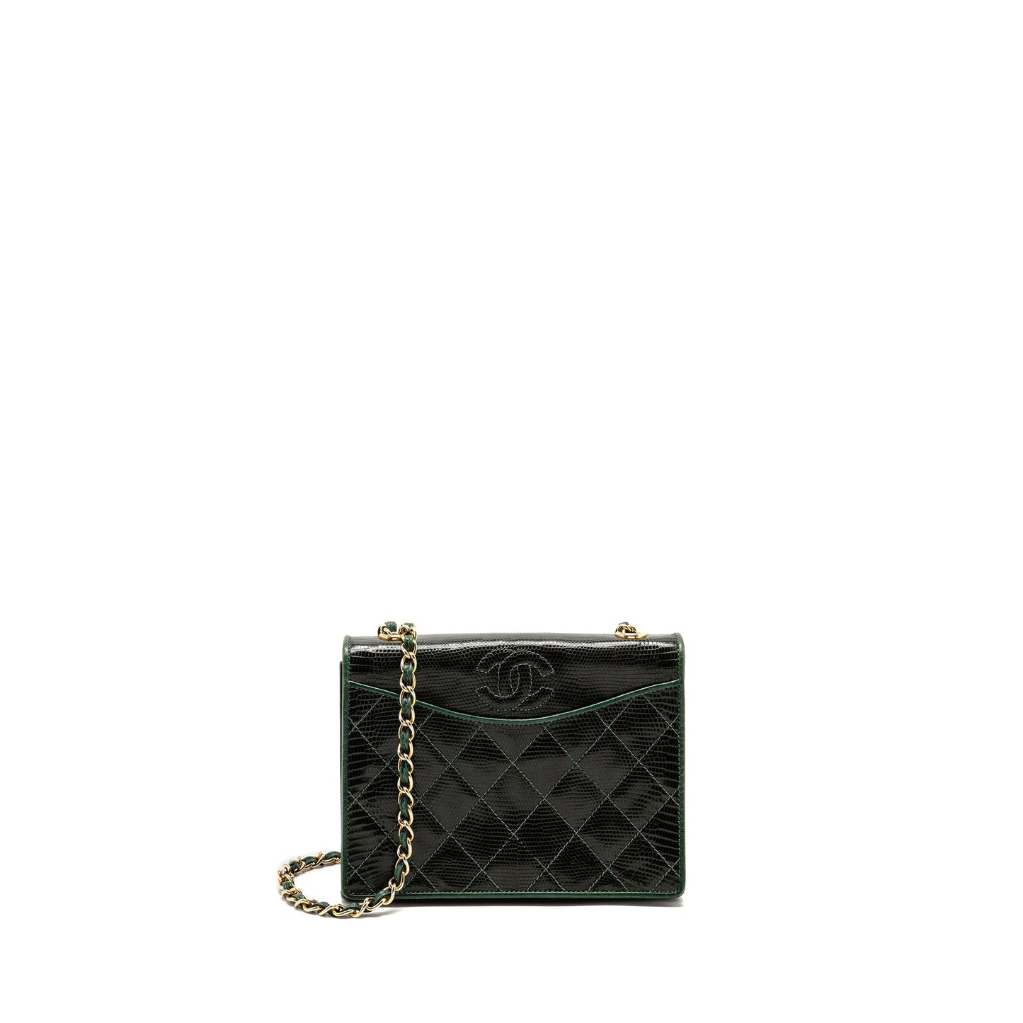 Chanel Envelop Flap Lizard Dark GHW Green Shoulder Bag