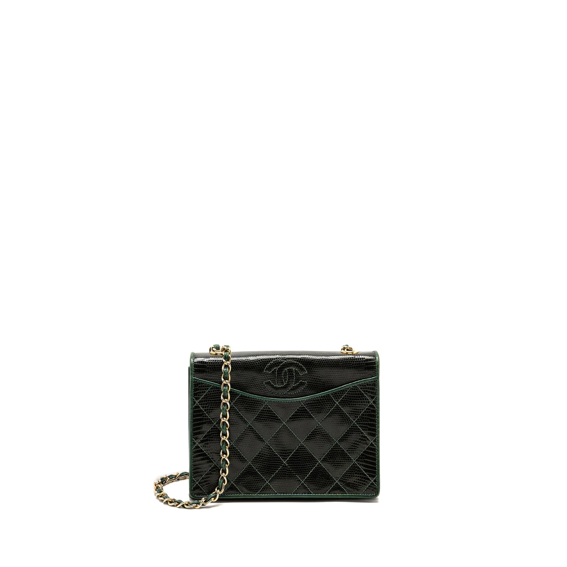 Chanel Envelop Flap Lizard Dark GHW Green Shoulder Bag