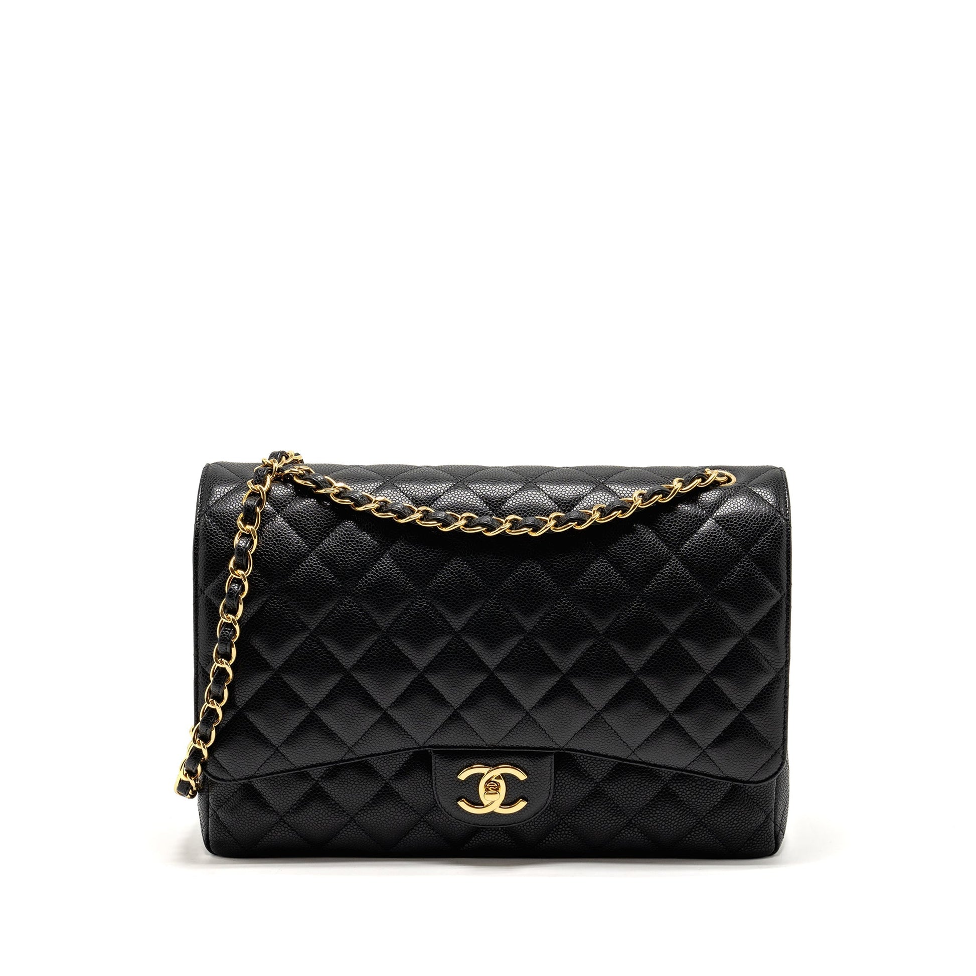 Chanel Maxi Classic Double Flap Caviar GHW Black Shoulder Bag Flap Black