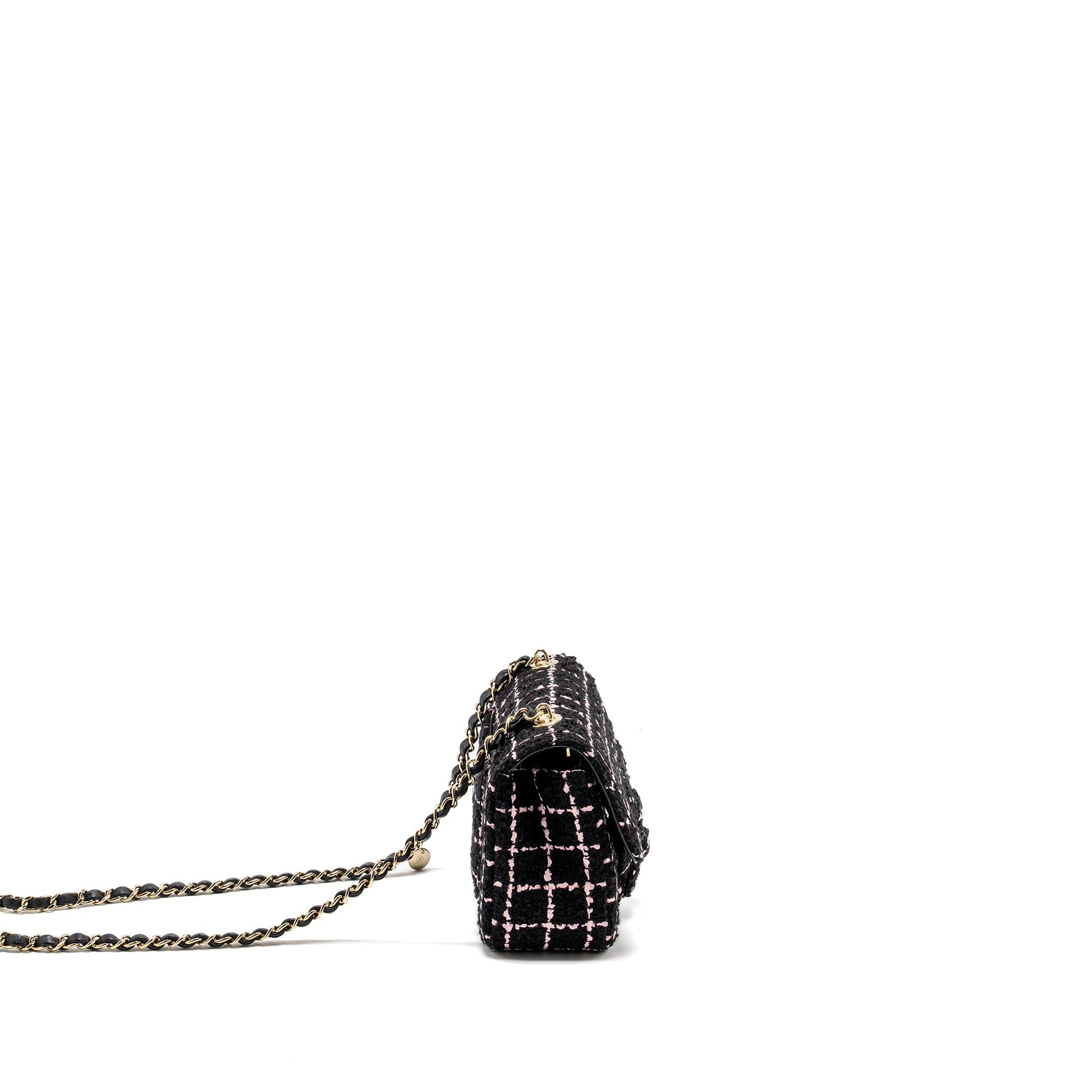 Chanel 23K Flower Bomb Rectangular Flap Tweed Black Pink Shoulder Bag
