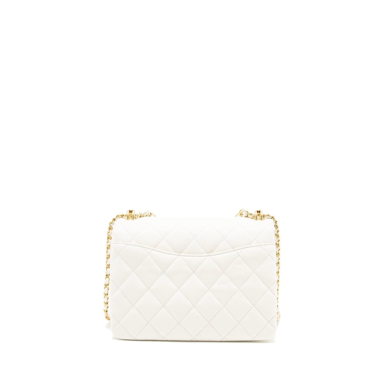 Chanel 21K Coco Caviar Brushed GHW Microchip White Handbag