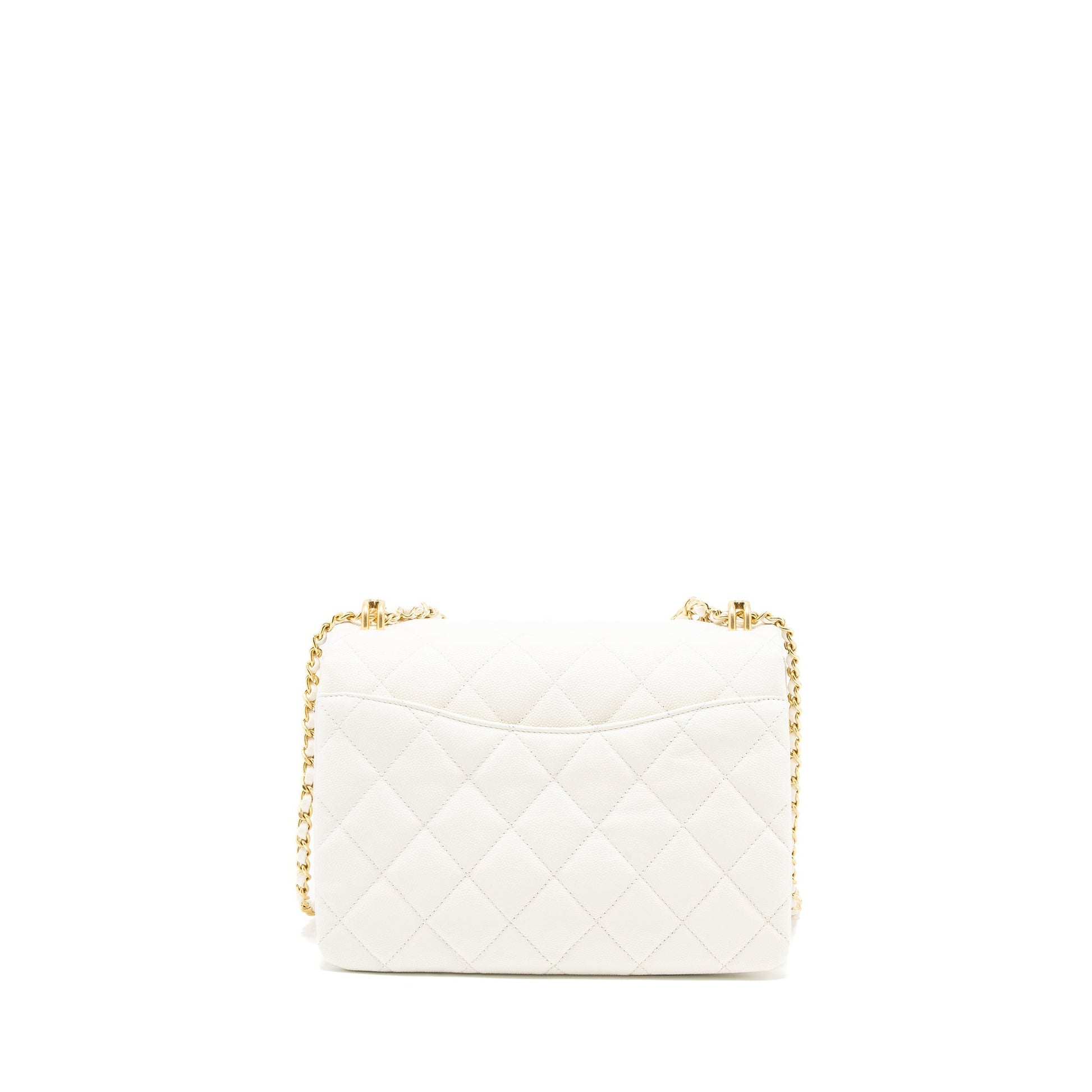 Chanel 21K Coco Caviar Brushed GHW Microchip White Handbag