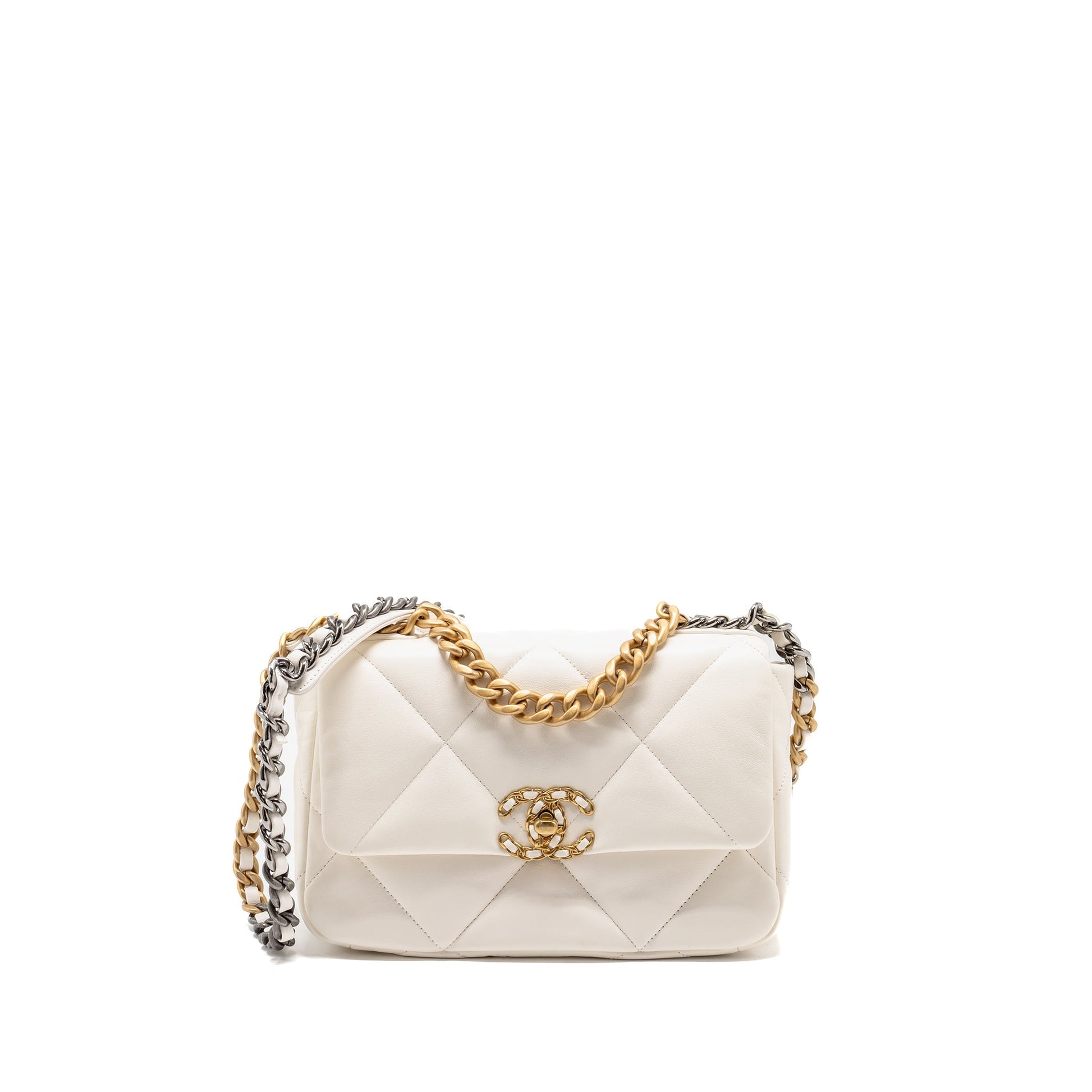 Chanel 19 Lambskin Hardware Microchip Multicolour White Small Handbag
