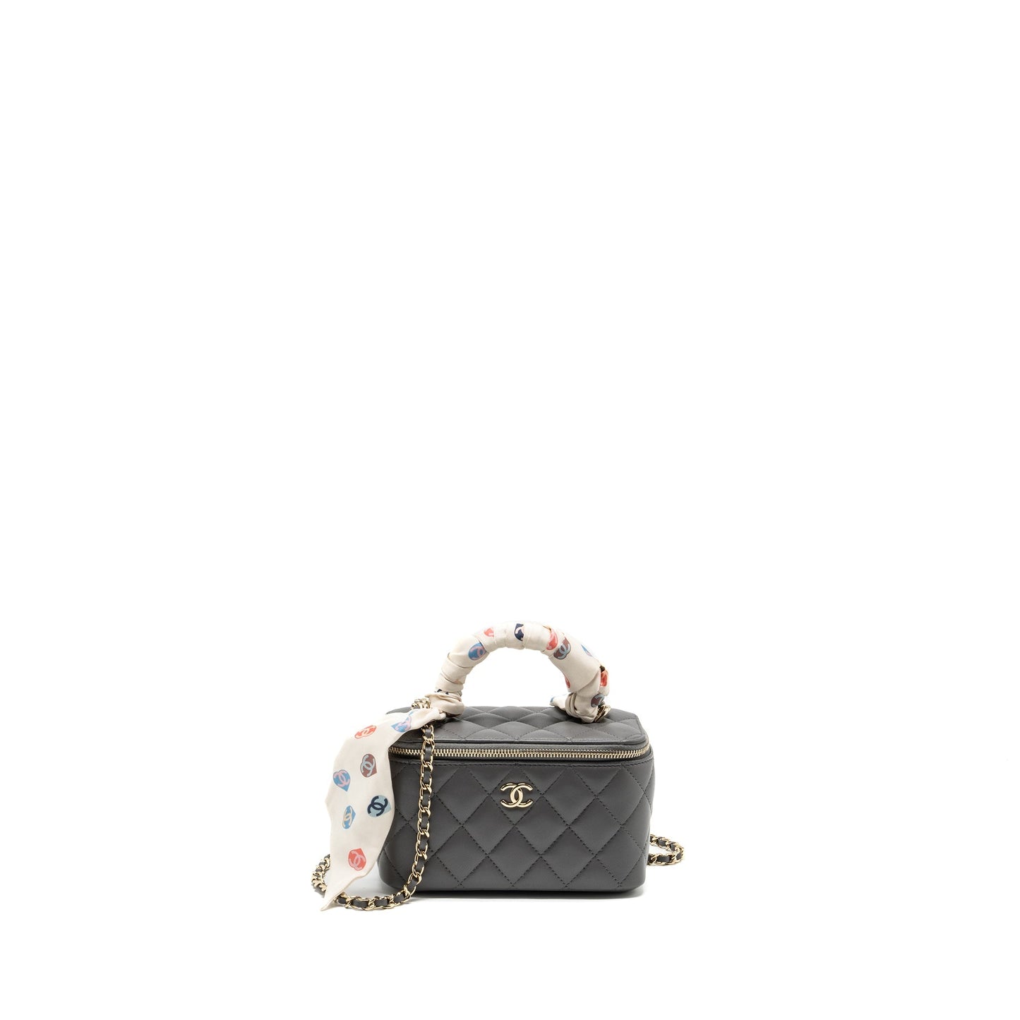 Chanel long vanity lambskin LGHW microchip Grey Handbag
