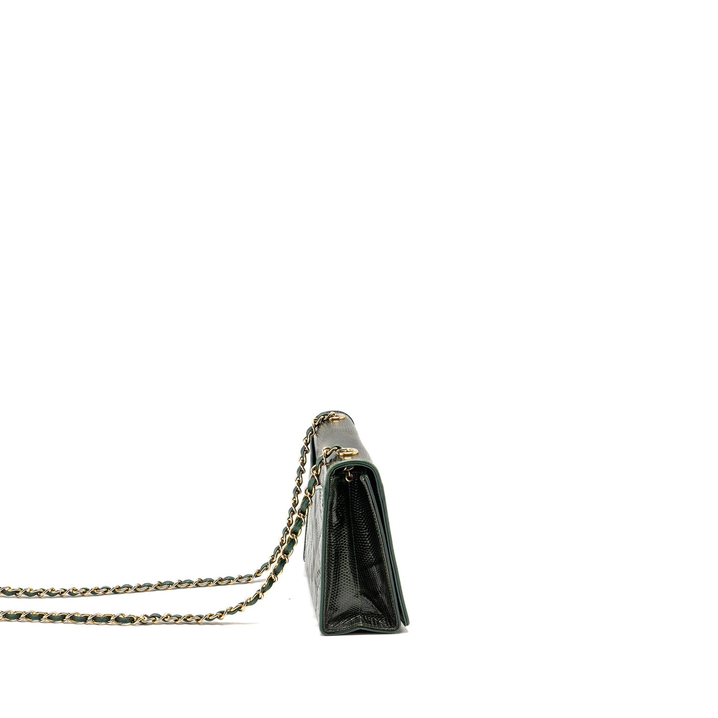 Chanel Envelop Flap Lizard Dark GHW Green Shoulder Bag