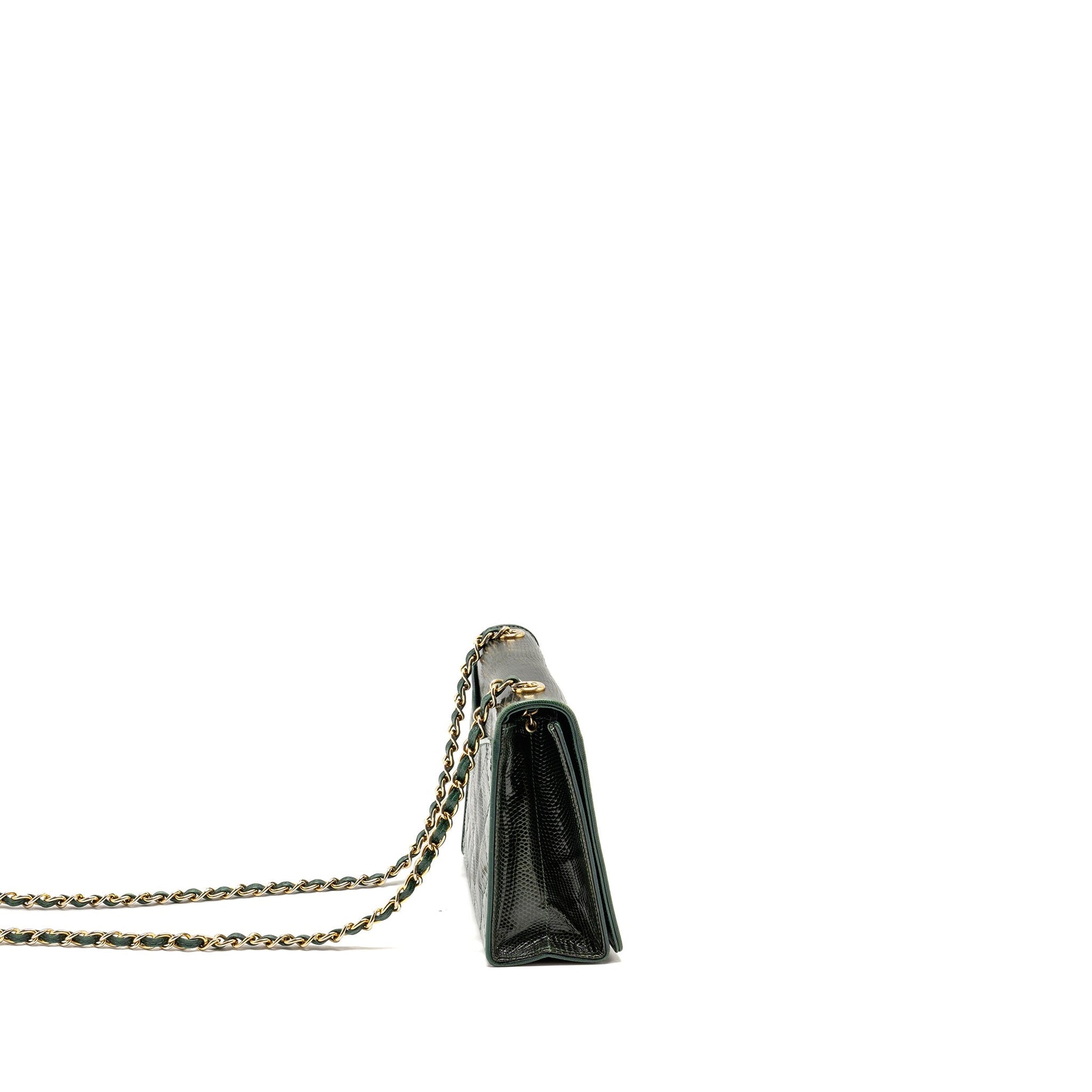 Chanel Envelop Flap Lizard Dark GHW Green Shoulder Bag