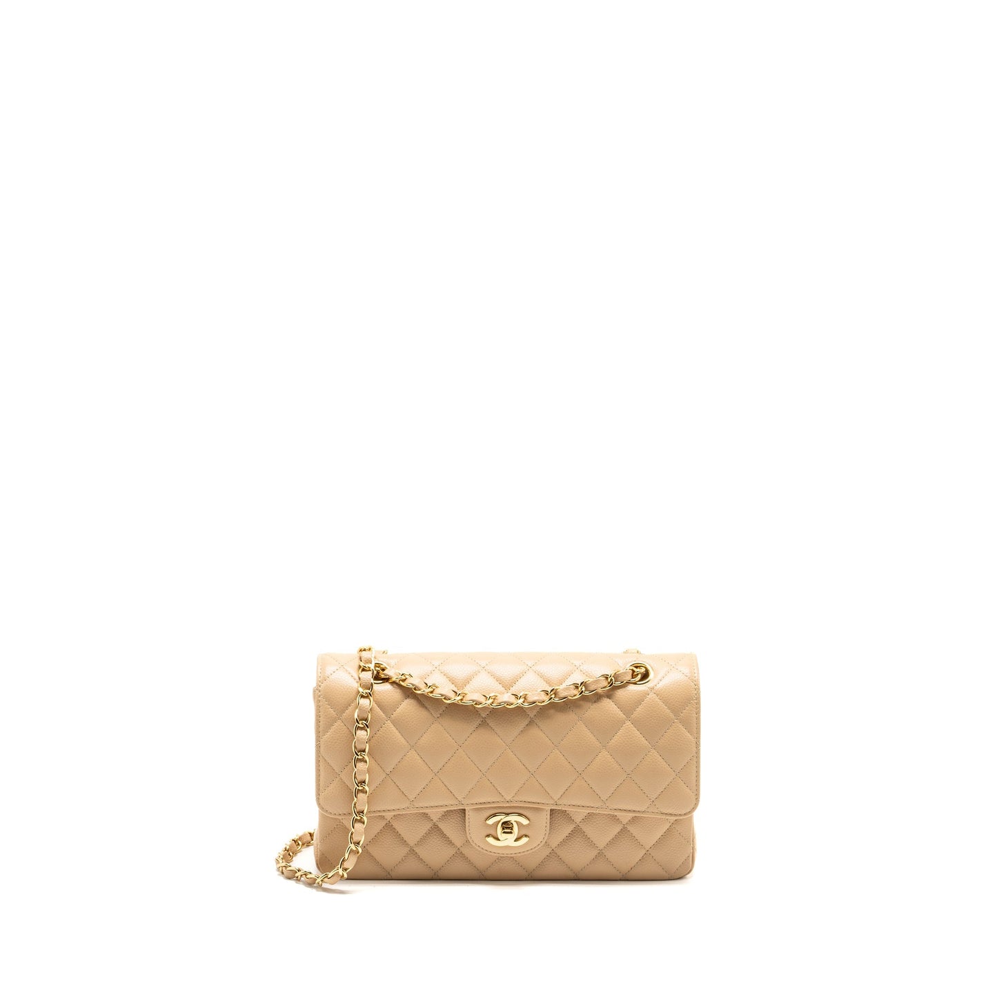 Chanel Classic Double Flap Caviar GHW Beige Shoulder Bag Beige Ghw