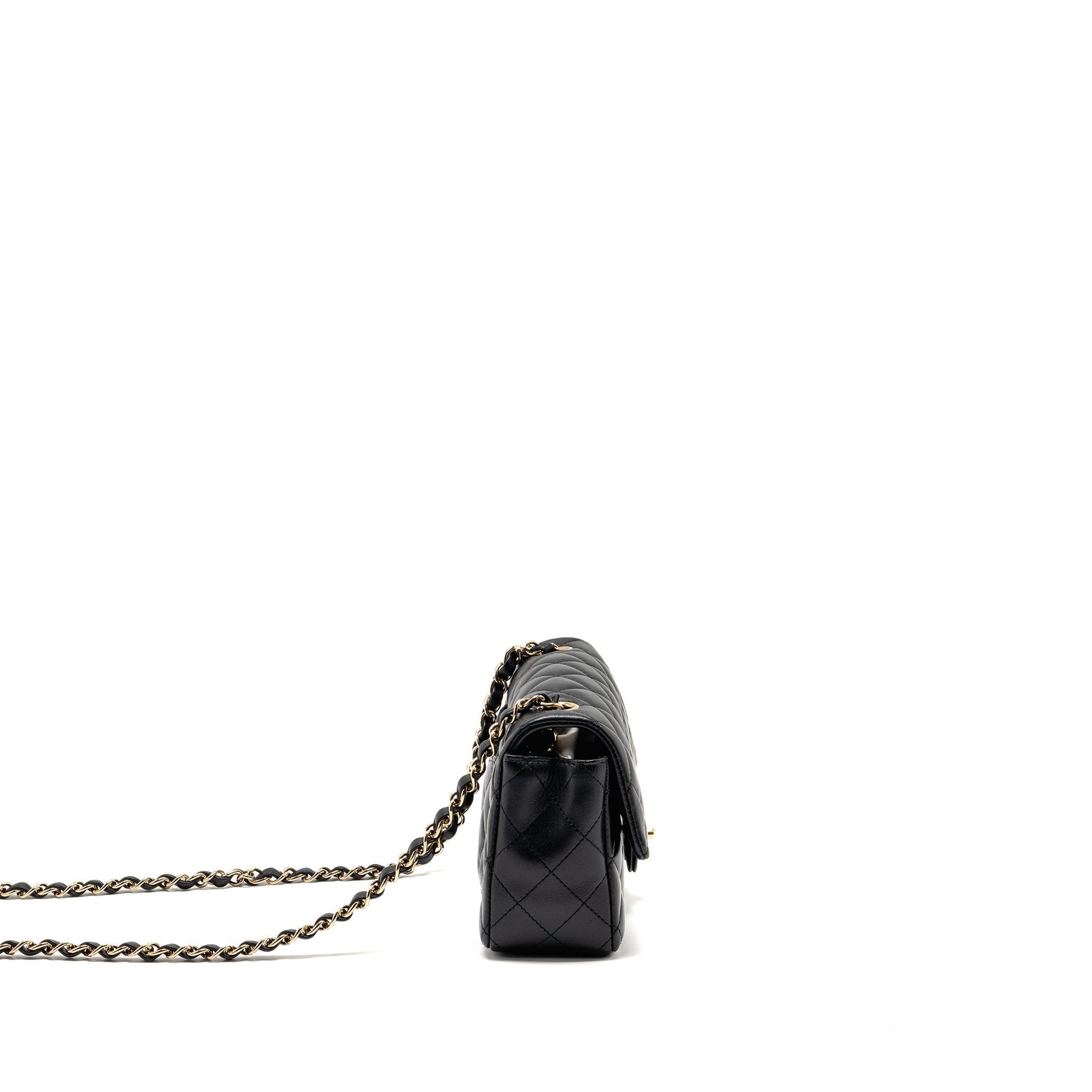 Chanel Rectangular Flap Lambskin LGHW Black Shoulder Bag Black 3