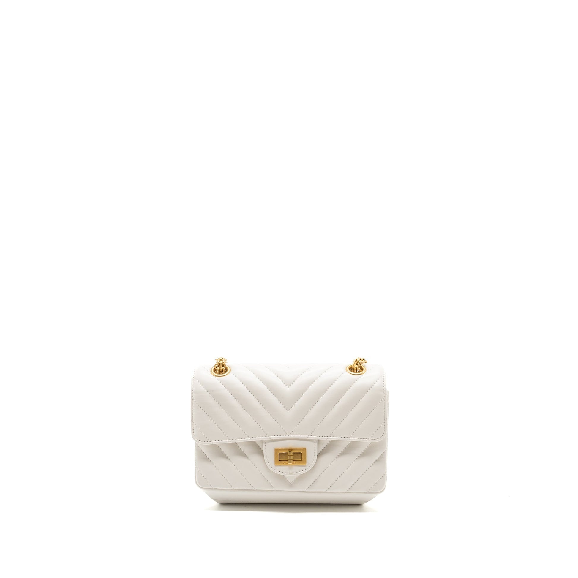 Chanel chevron 2.55 reissue flap calfskin GHW White Shoulder Bag