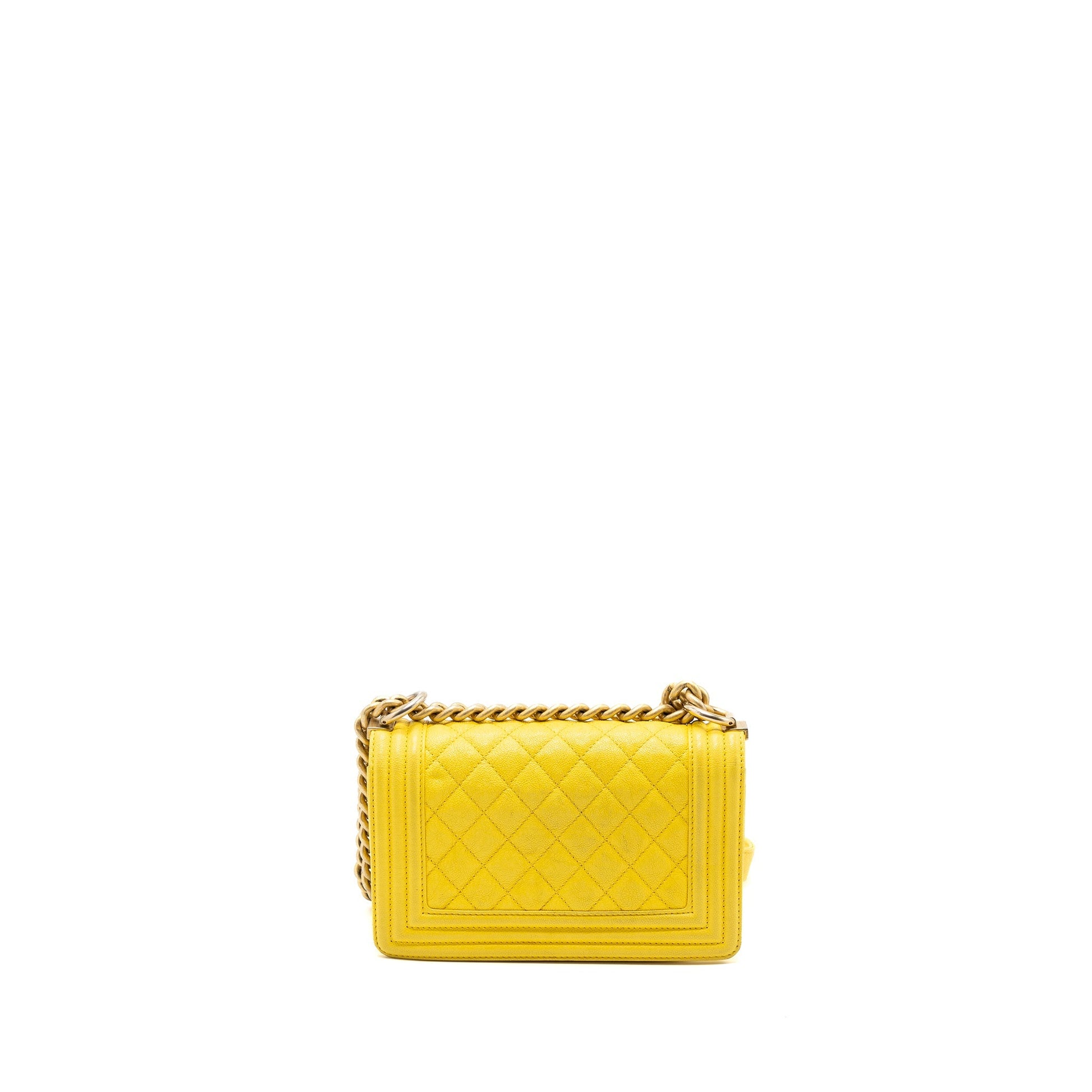 Chanel Boy Grain Calfskin Yellow GHW Small Handbag
