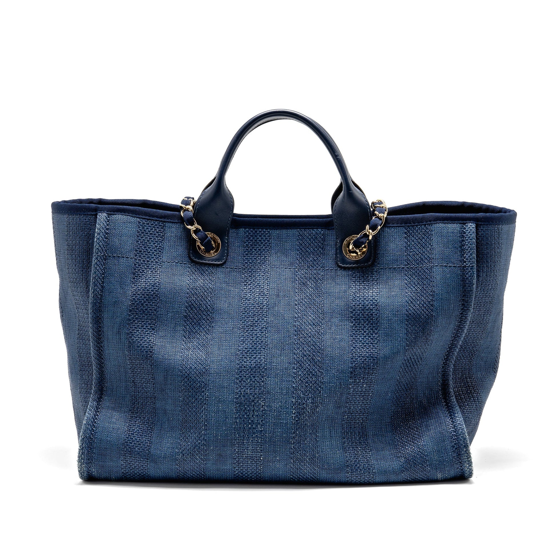 Chanel Deauville Calfskin Navy LGHW Blue Canvas Tote Bag