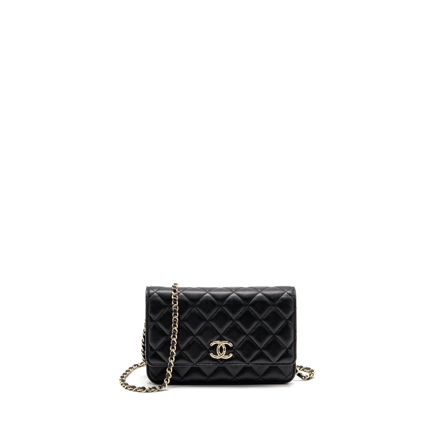 Chanel CC logo quilted on caviar LGHW Black Wallet Case