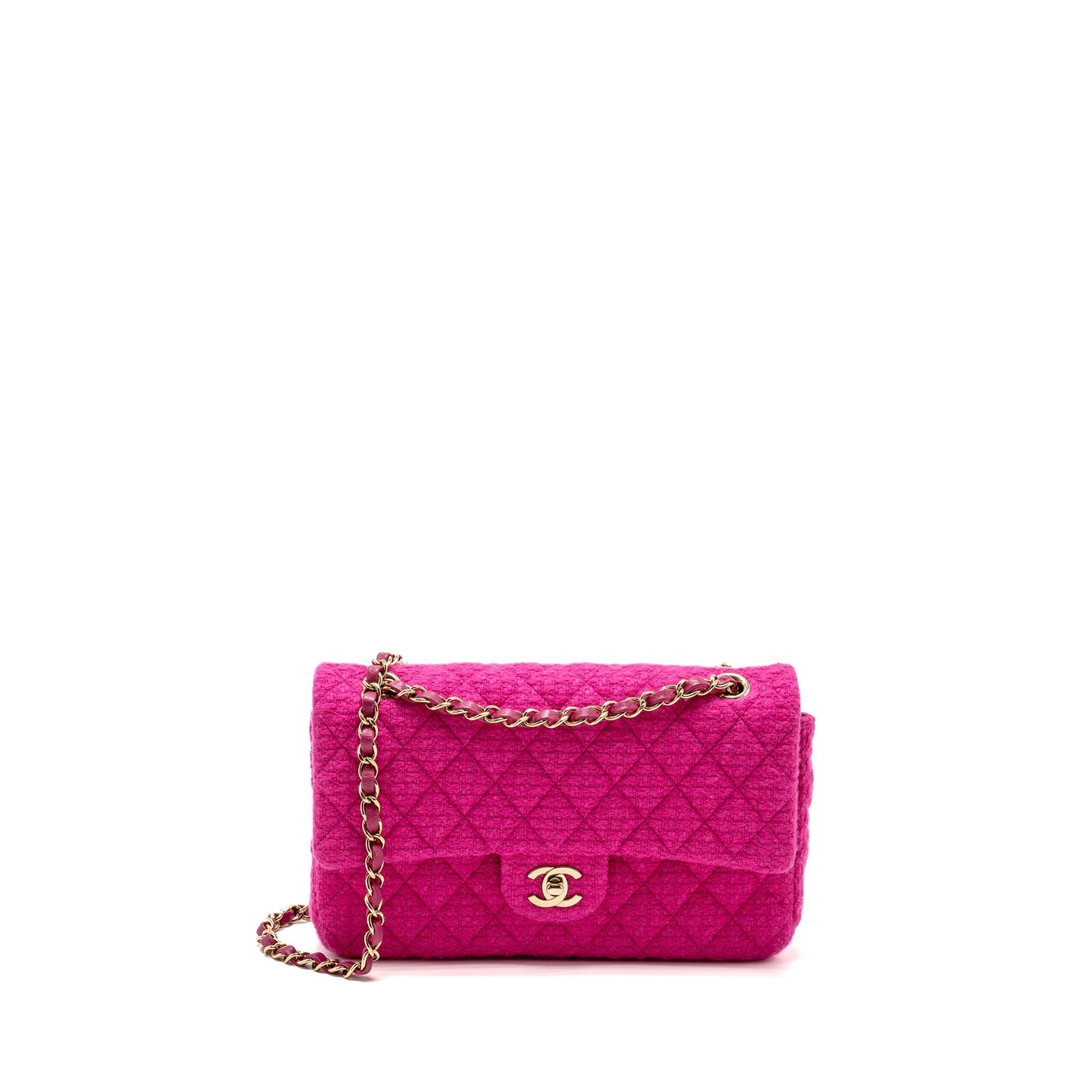 Chanel Classic Double Flap Tweed LGHW Microchip Pink Shoulder Bag