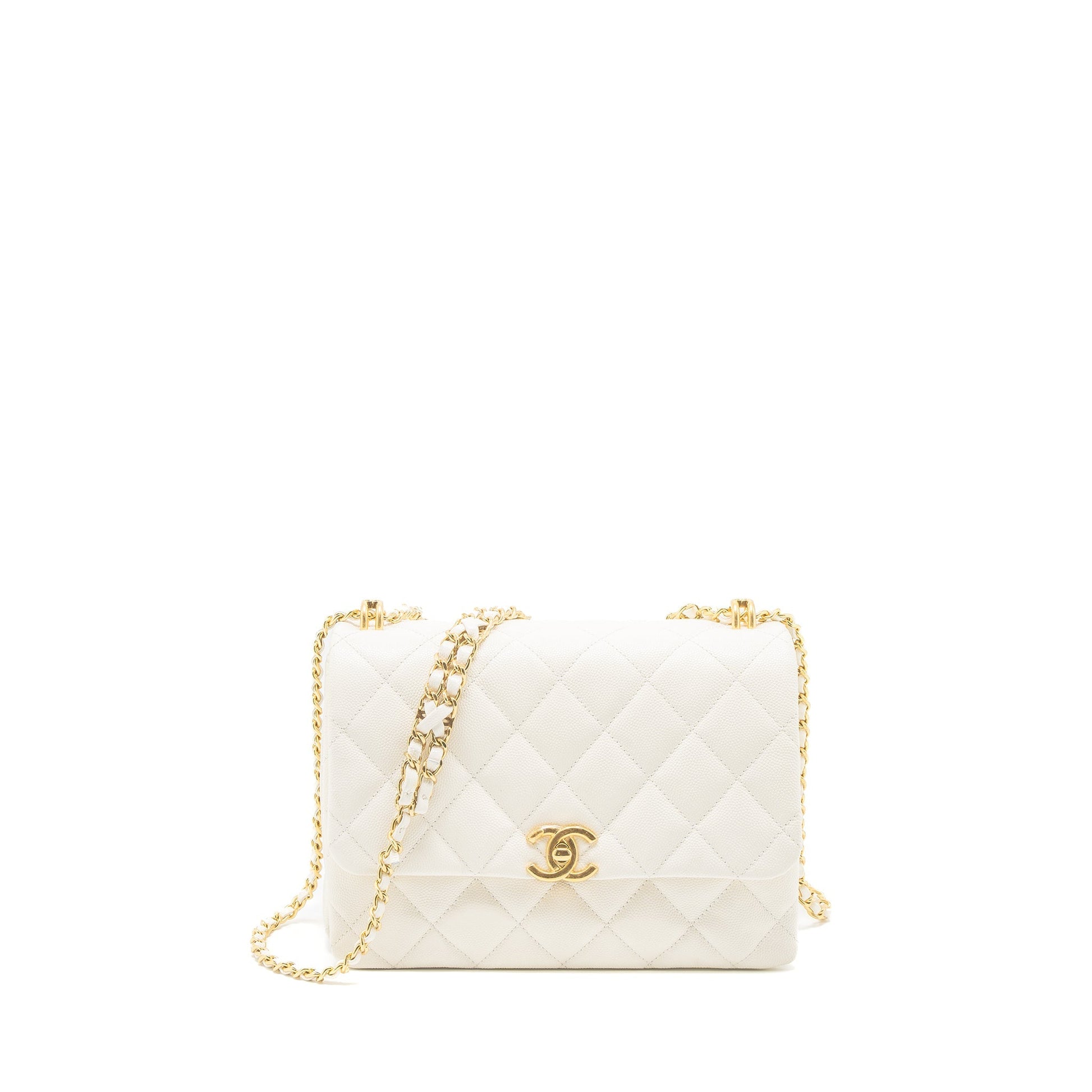 Chanel 21K Coco Caviar Brushed GHW Microchip White Handbag