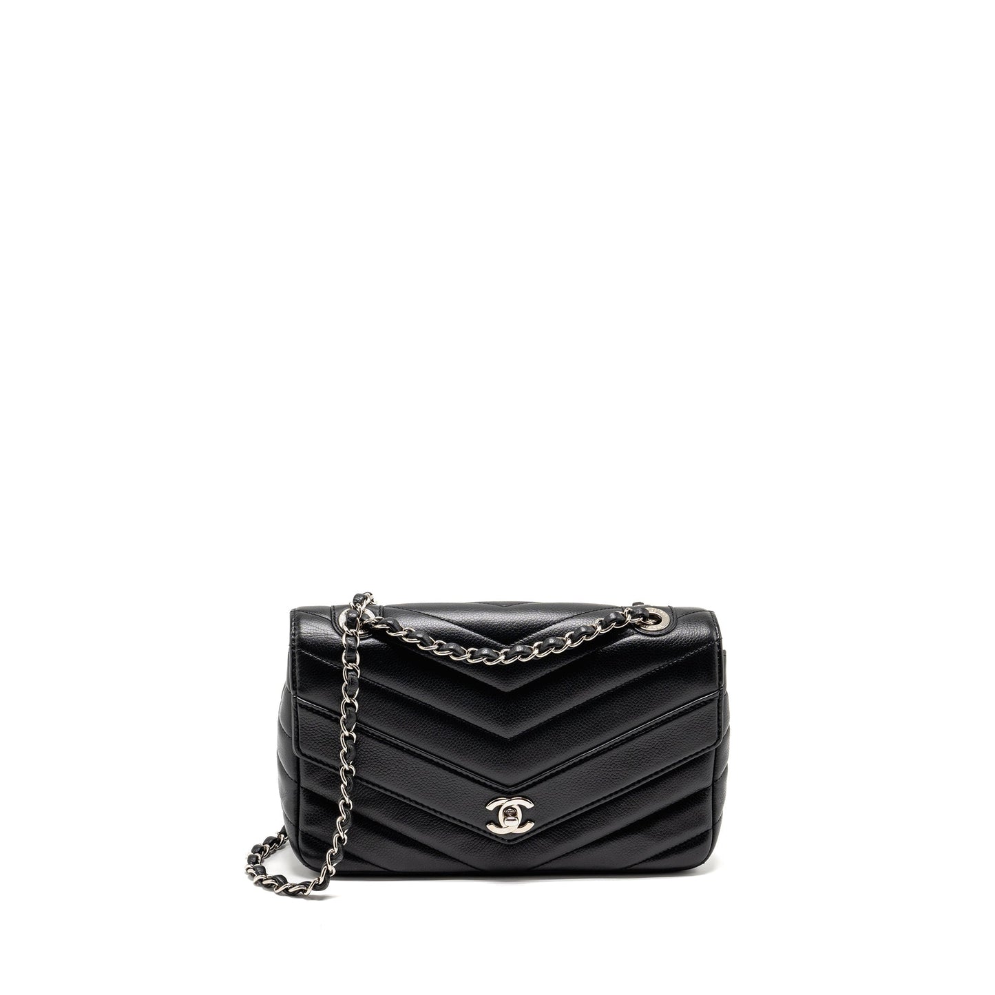 Chanel Envelop Flap Chevron Caviar SHW Black Shoulder Bag