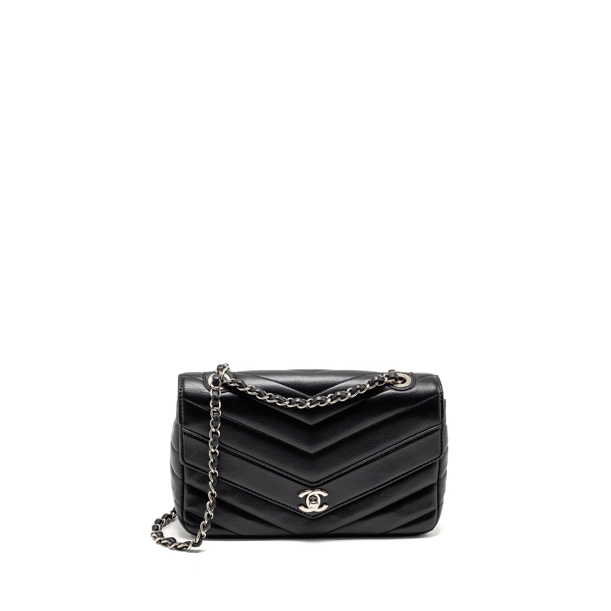 Chanel Envelop Flap Chevron Caviar SHW Black Shoulder Bag