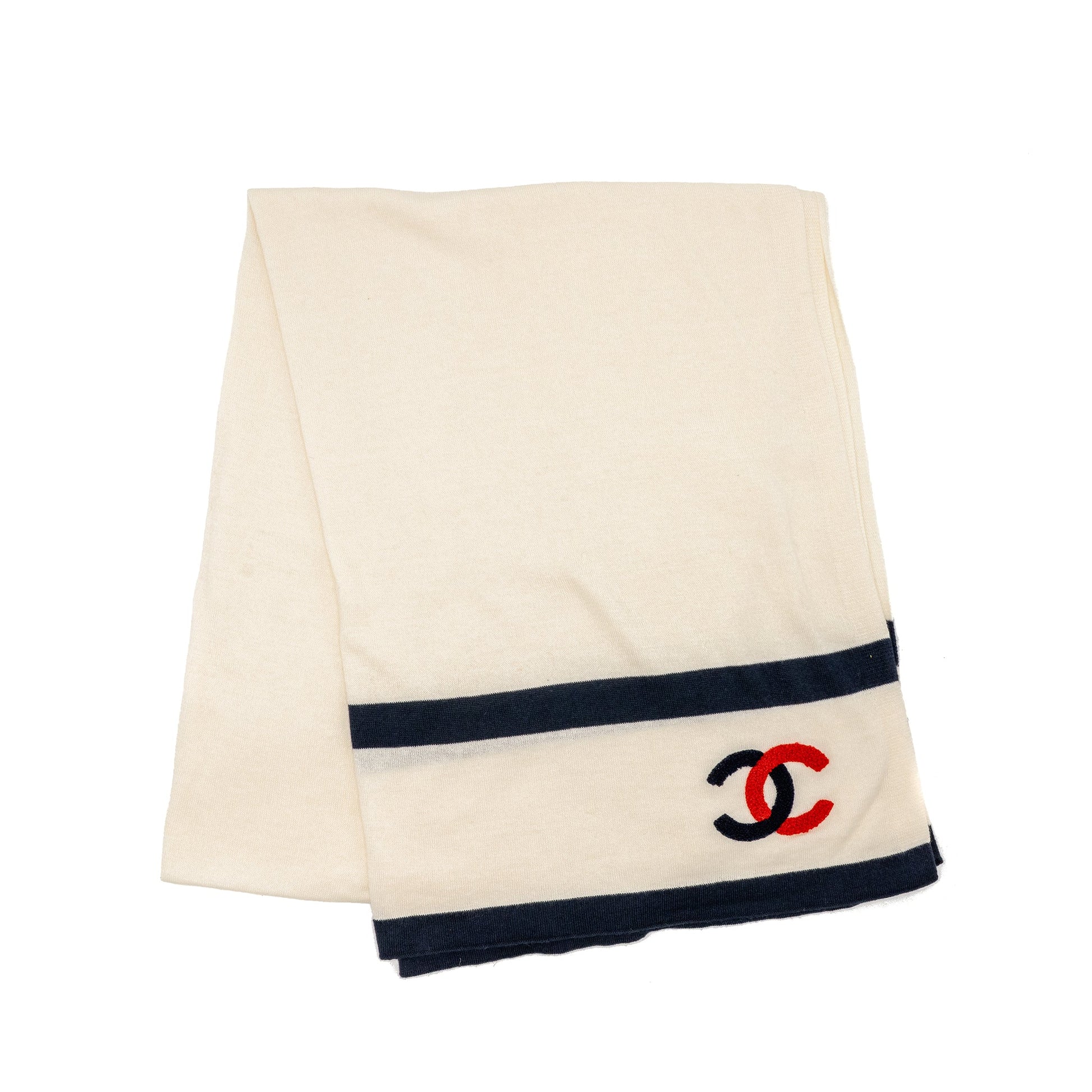 Chanel CC Scarf Cotton Cashmere White Blue Red