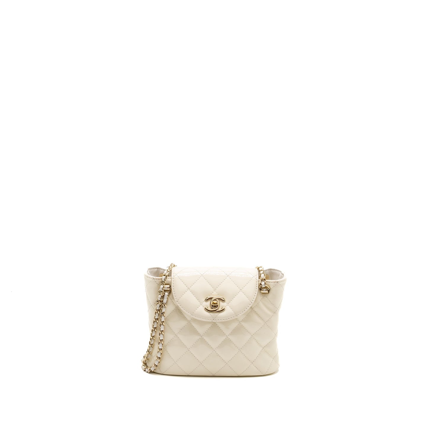 Chanel Seasonal Square Flap Patent LGHW Microchip White Shoulder Bag