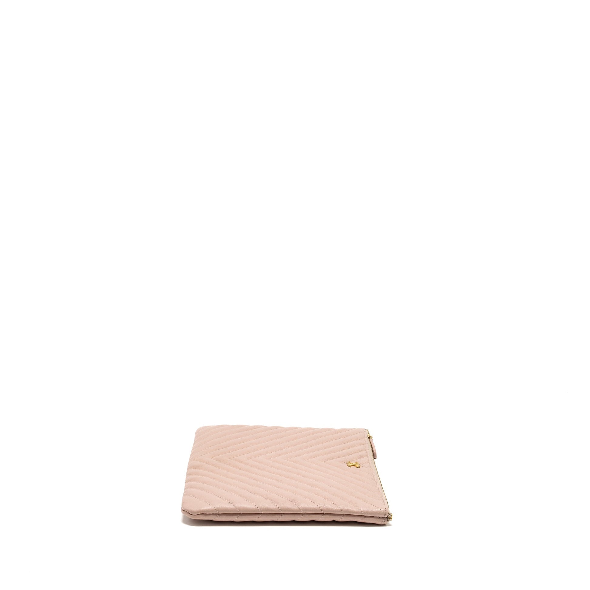 Chanel Chevron Zip calfskin light GHW Pink Clutch Bag