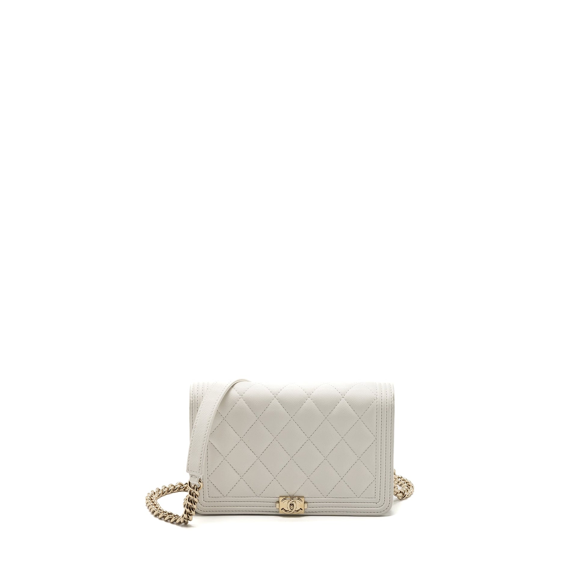 Chanel BOY ON CAVIAR LGHW Microchip White Wallet Case Lghw Microchip