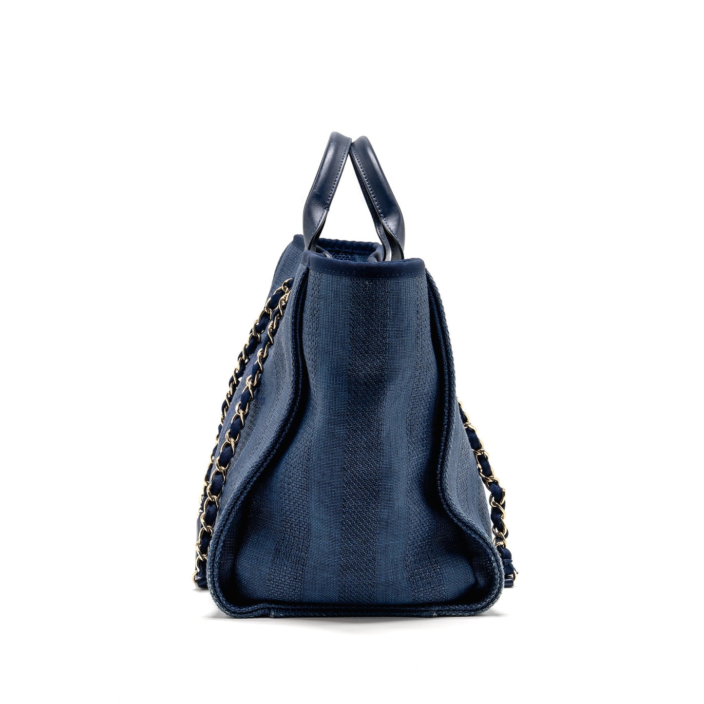Chanel Deauville Calfskin Navy LGHW Blue Canvas Tote Bag