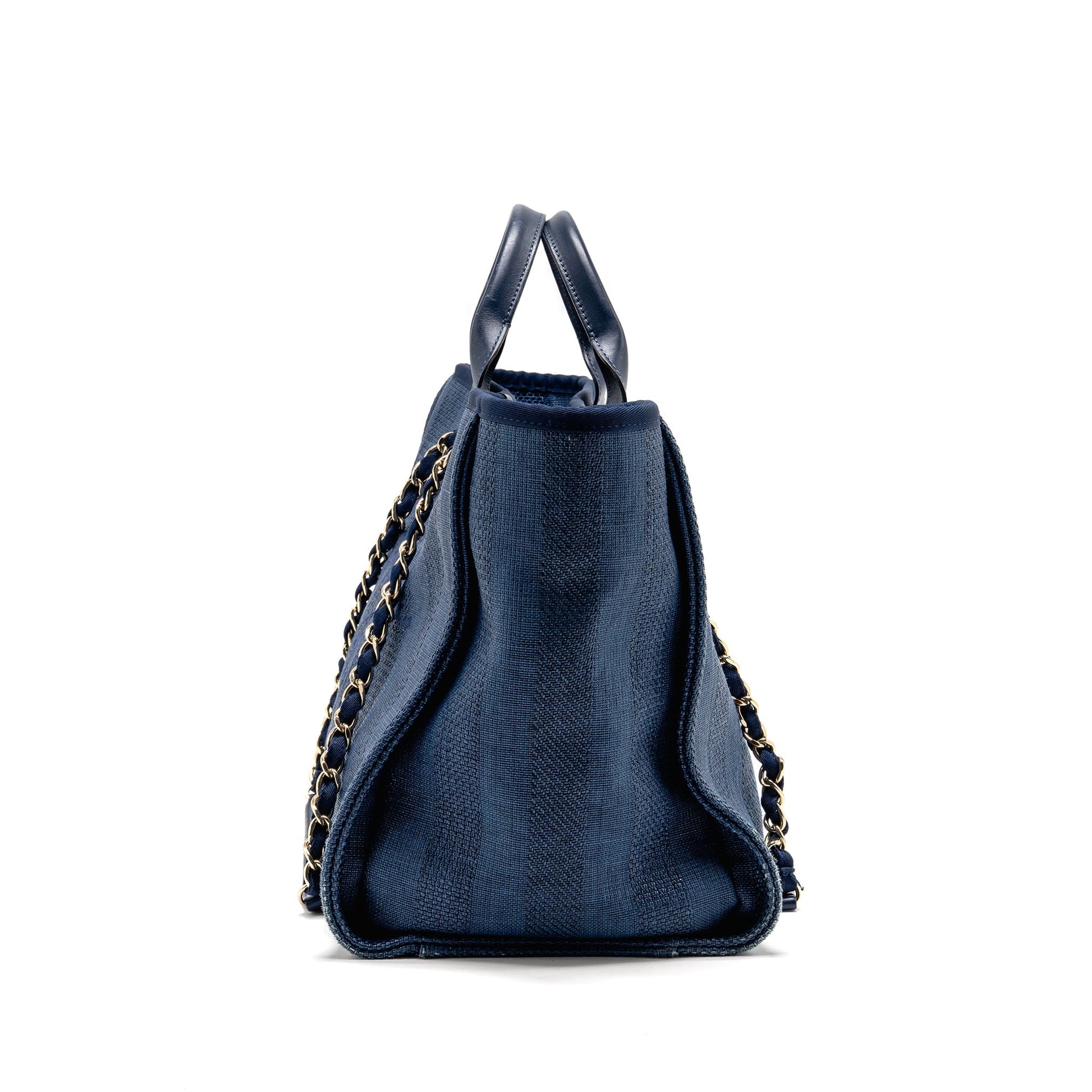 Chanel Deauville Calfskin Navy LGHW Blue Canvas Tote Bag