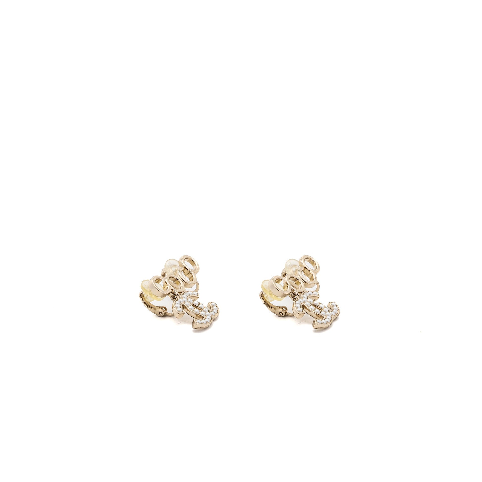Chanel COCO CC LOGO EAR CLIPs Pearl Gold Handbag