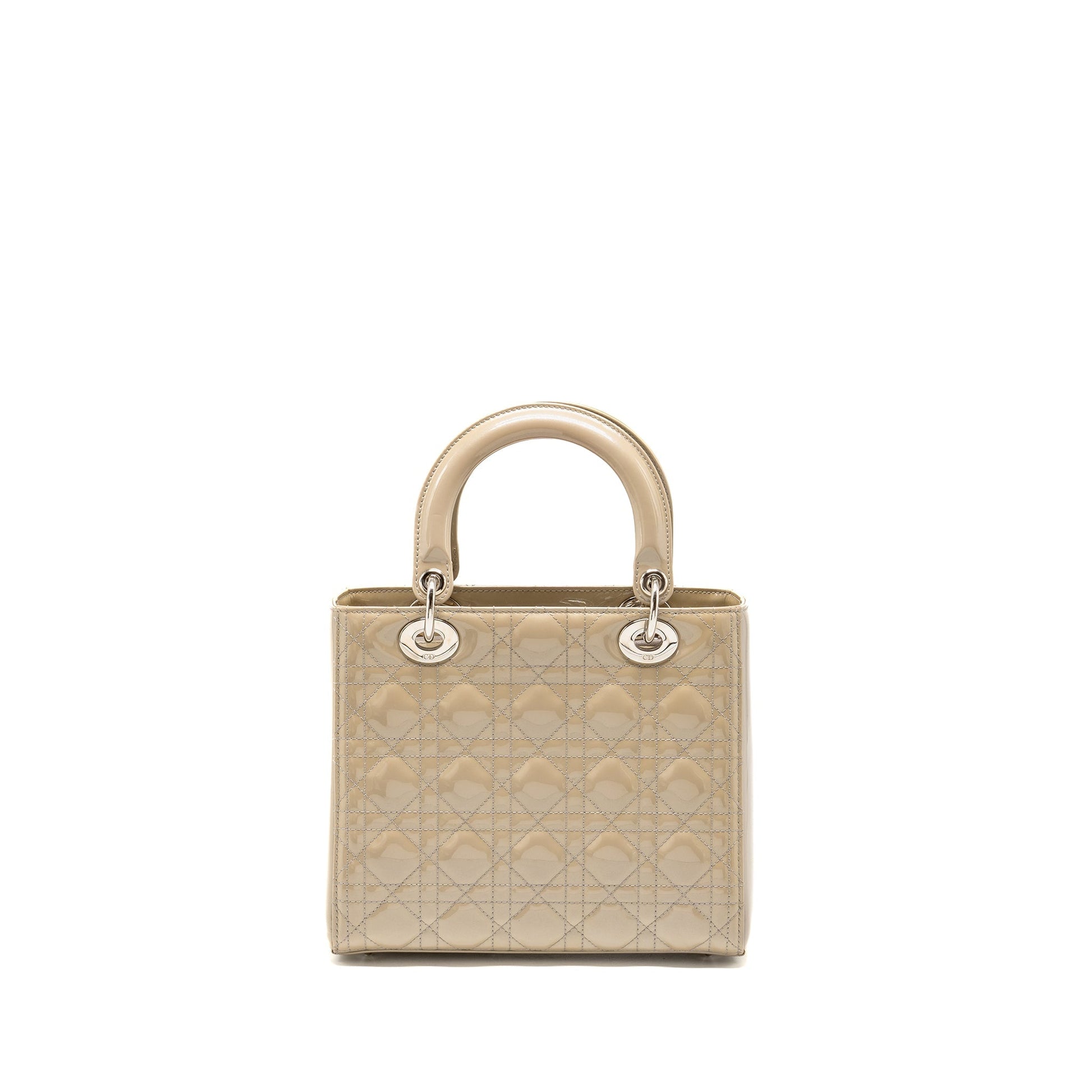 Dior Lady Patent Handbag Beige Medium Travel Bag Beige Handbag