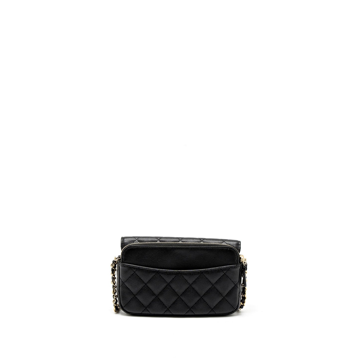 Chanel Double Pocket on Caviar LGHW Microchip Black Wallet Case