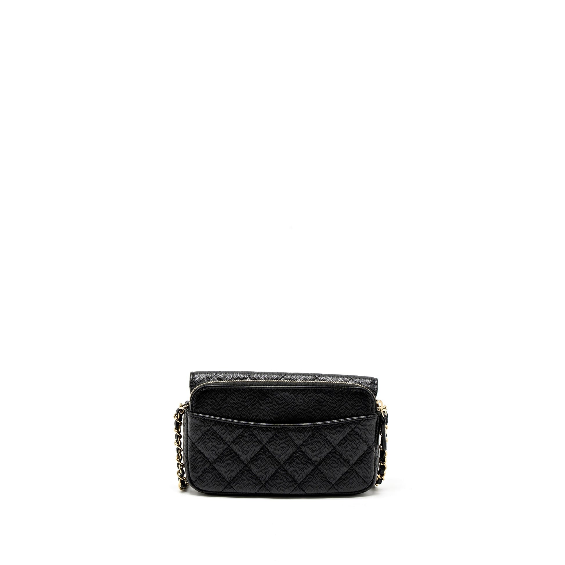 Chanel Double Pocket on Caviar LGHW Microchip Black Wallet Case
