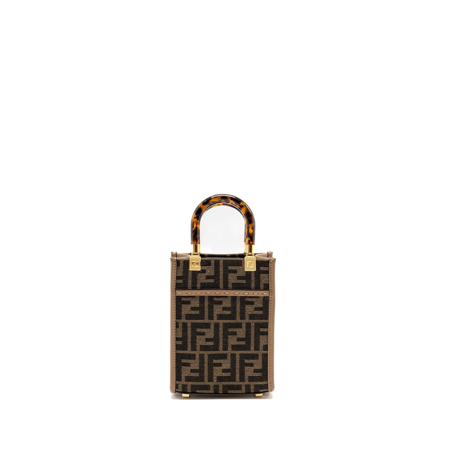 Fendi Sunshine Shopper Purse Calfskin Canvas Brown Mini Travel Bag