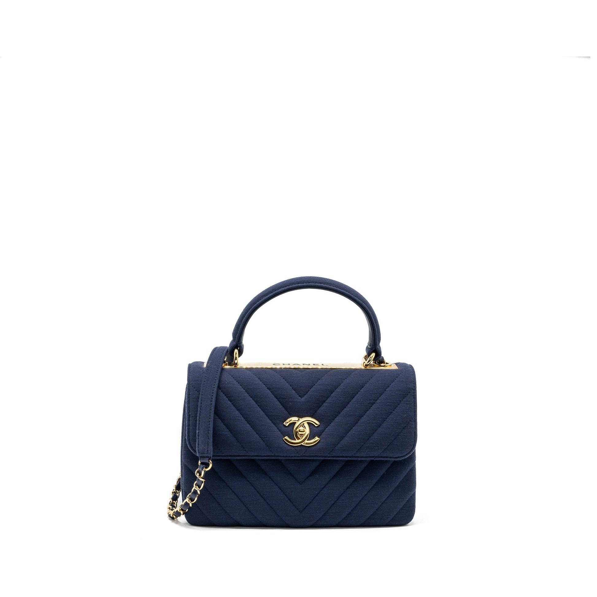 Chanel Chevron Trendy CC fabric navy GHW Small Handbag