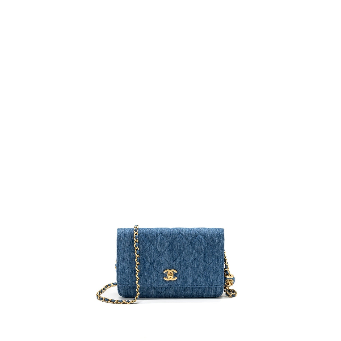 Chanel pearl crush on denim GHW microchip Blue Wallet Case Ghw Microchip