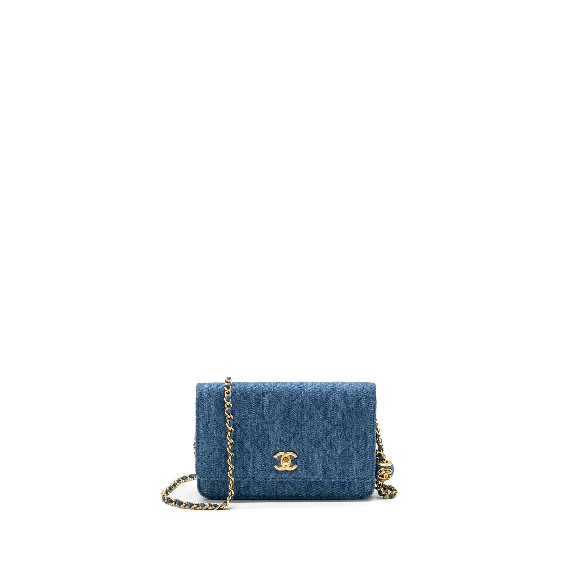 Chanel pearl crush on denim GHW microchip Blue Wallet Case Ghw Microchip