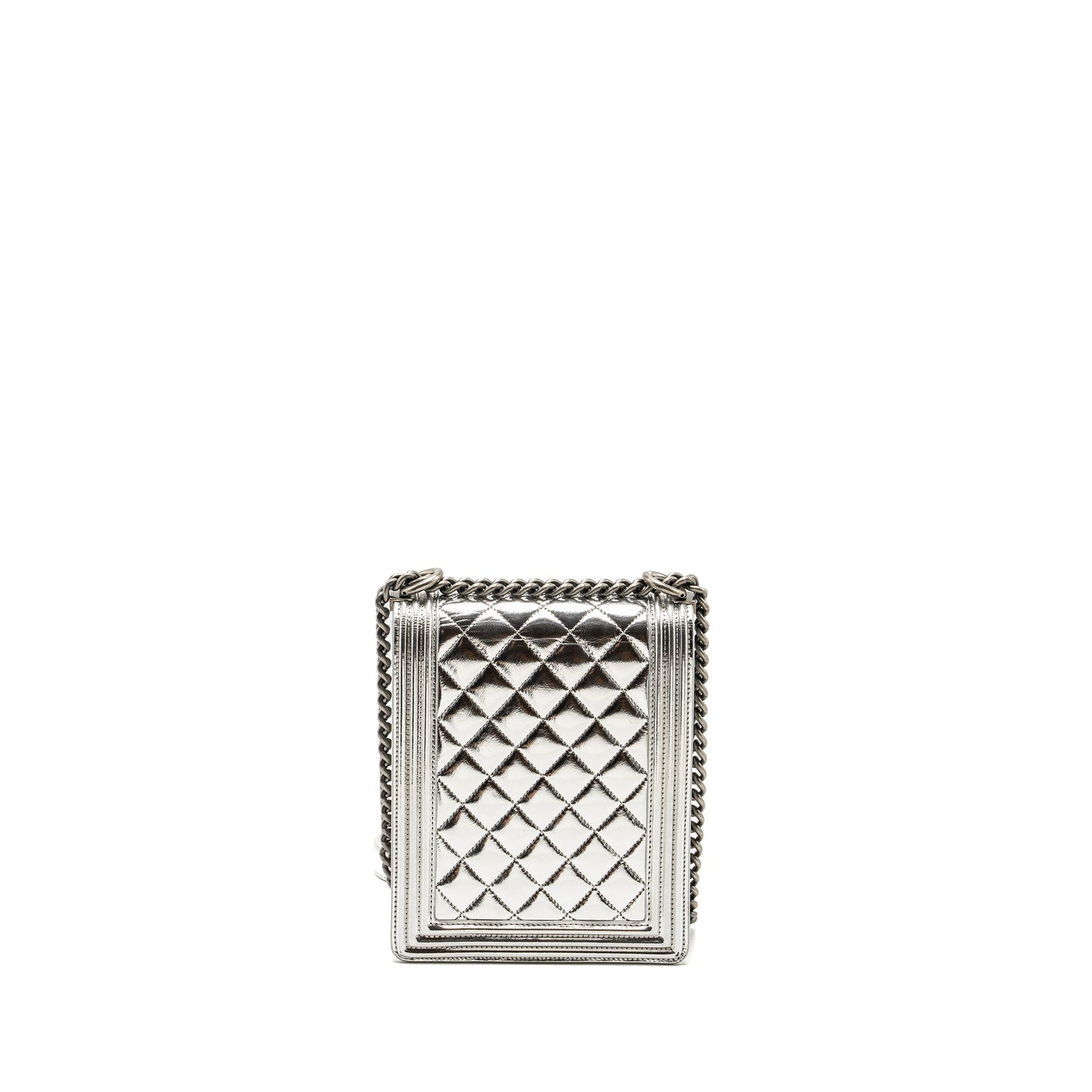 Chanel Boy North South Flap Patent goatskin Silver Shoulder Bag