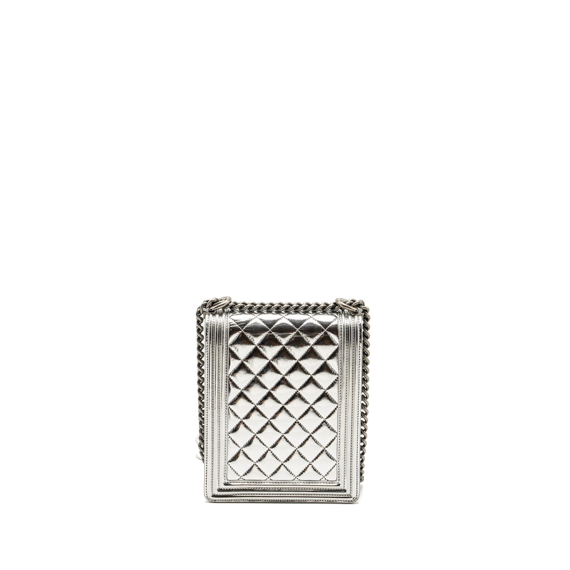 Chanel Boy North South Flap Patent goatskin Silver Shoulder Bag