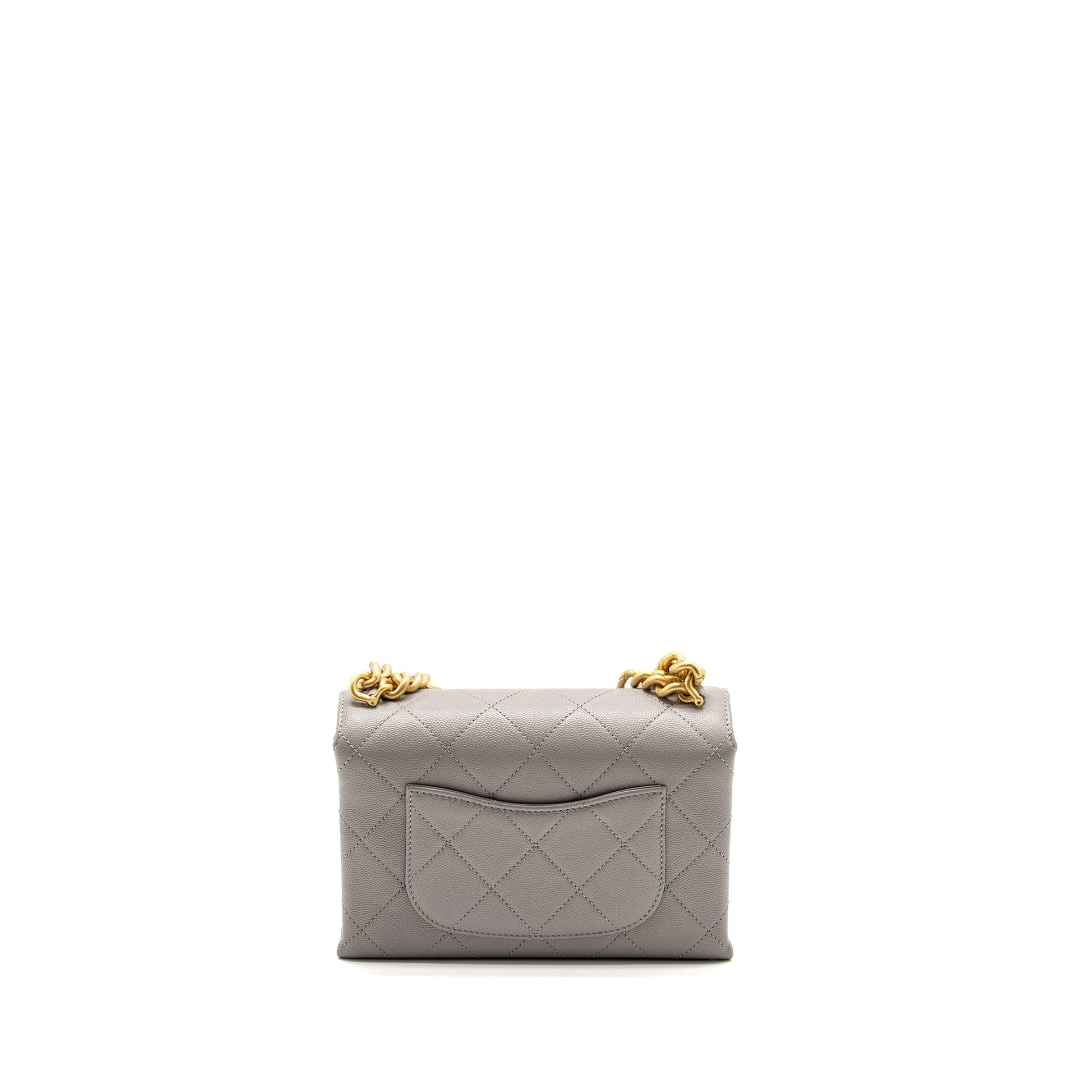 Chanel Quilted Flap Handle Caviar GHW microchip Grey Shoulder Bag