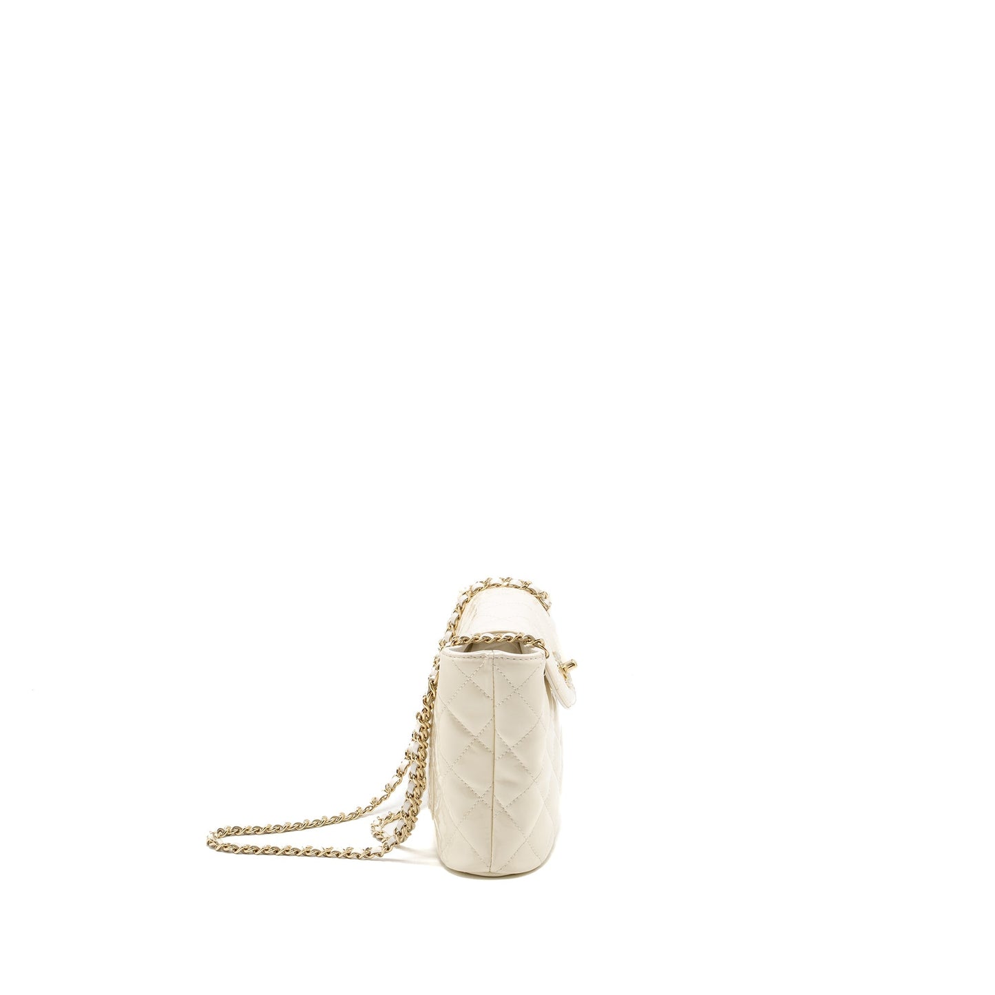 Chanel Seasonal Square Flap Patent LGHW Microchip White Shoulder Bag