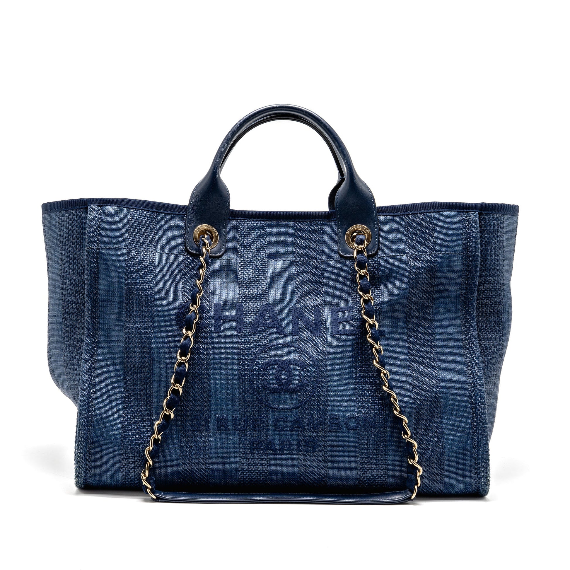 Chanel Deauville Calfskin Navy LGHW Blue Canvas Tote Bag