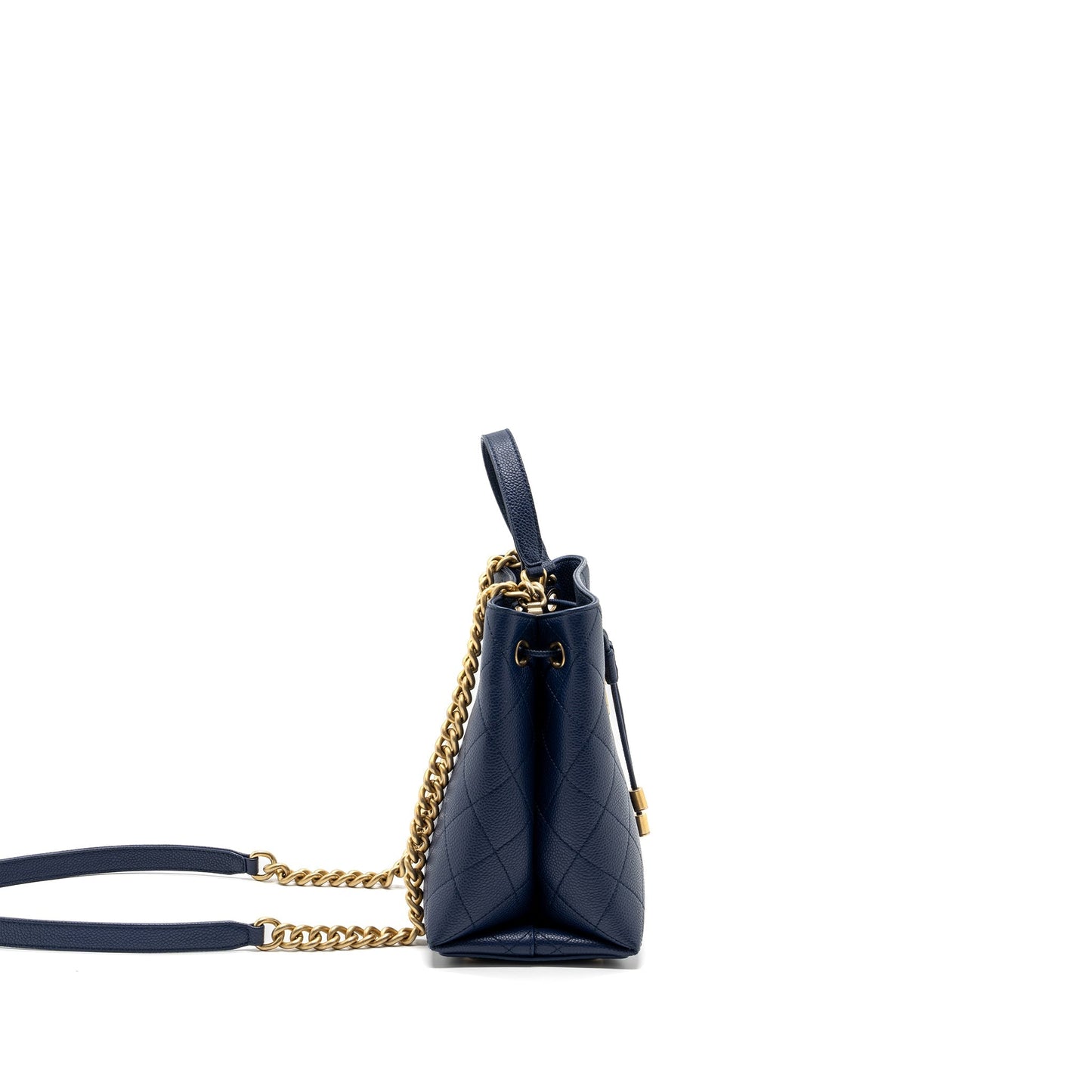 Chanel Top Handle Drawstring Bucket Caviar Navy Jewelry