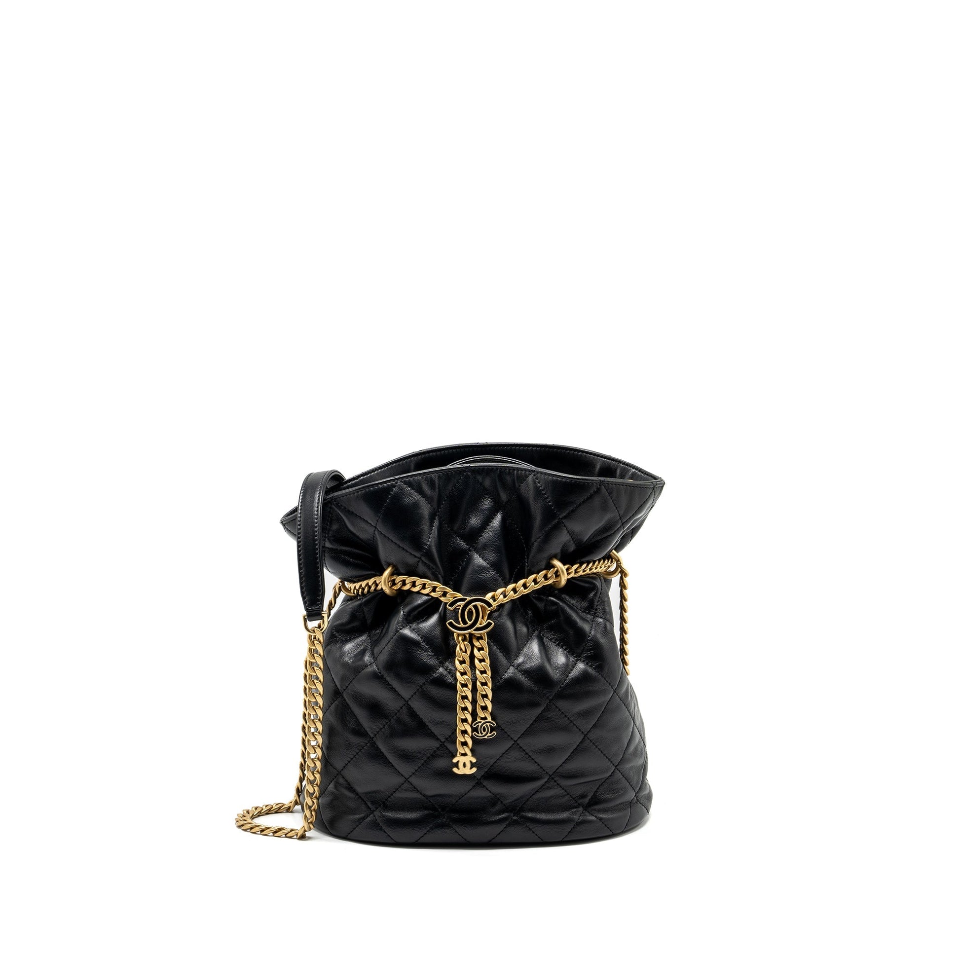 Chanel 22p Drawstring Bucket Lambskin GHW Microchip Black Jewelry