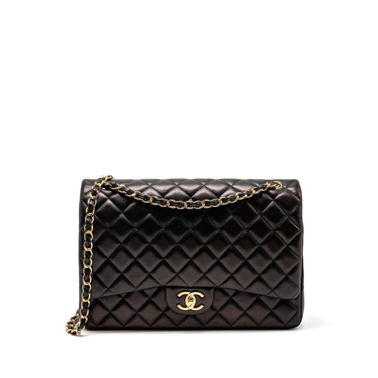 Chanel Maxi Classic Double Flap Lambskin GHW Black Shoulder Bag Ghw 1