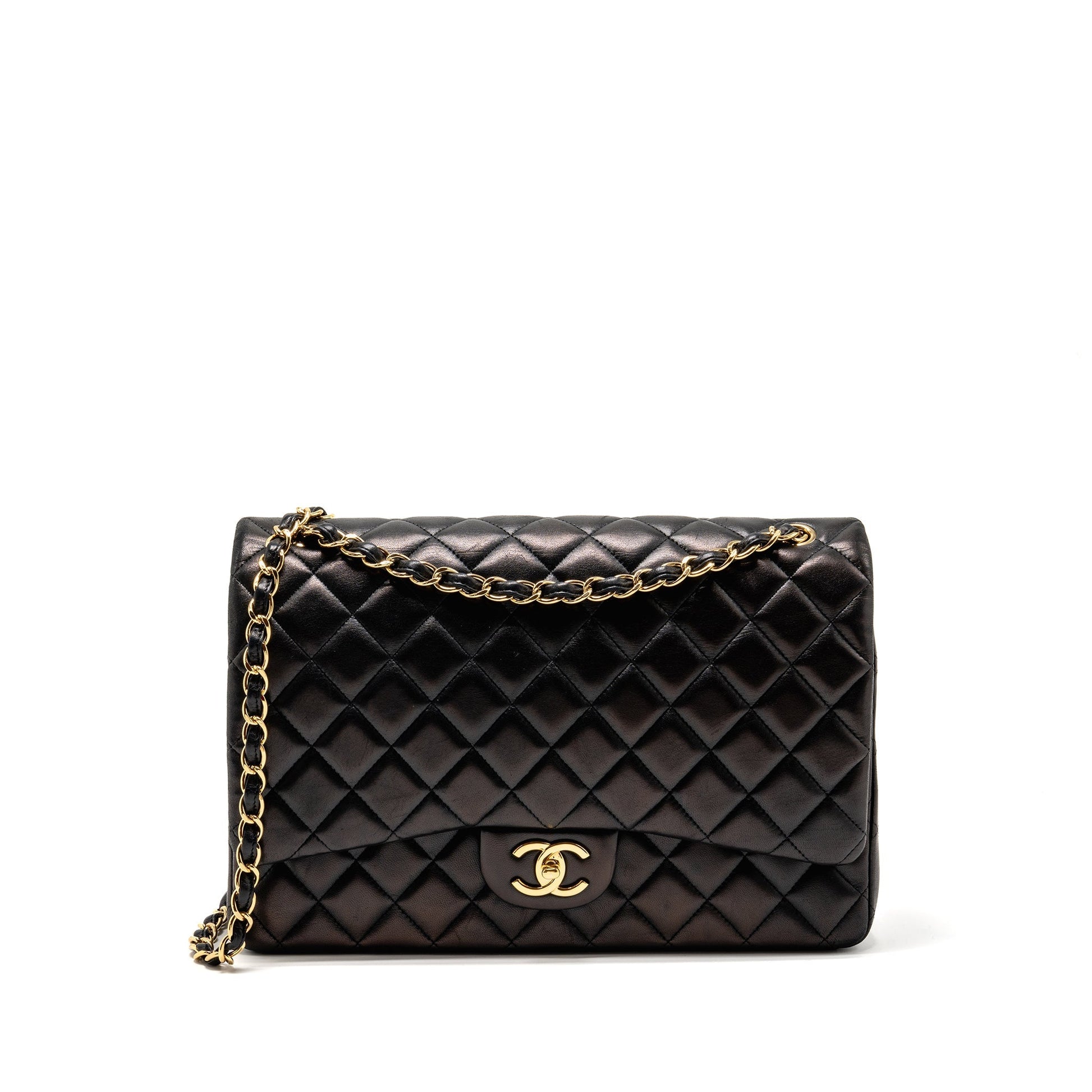 Chanel Maxi Classic Double Flap Lambskin GHW Black Shoulder Bag Ghw 1