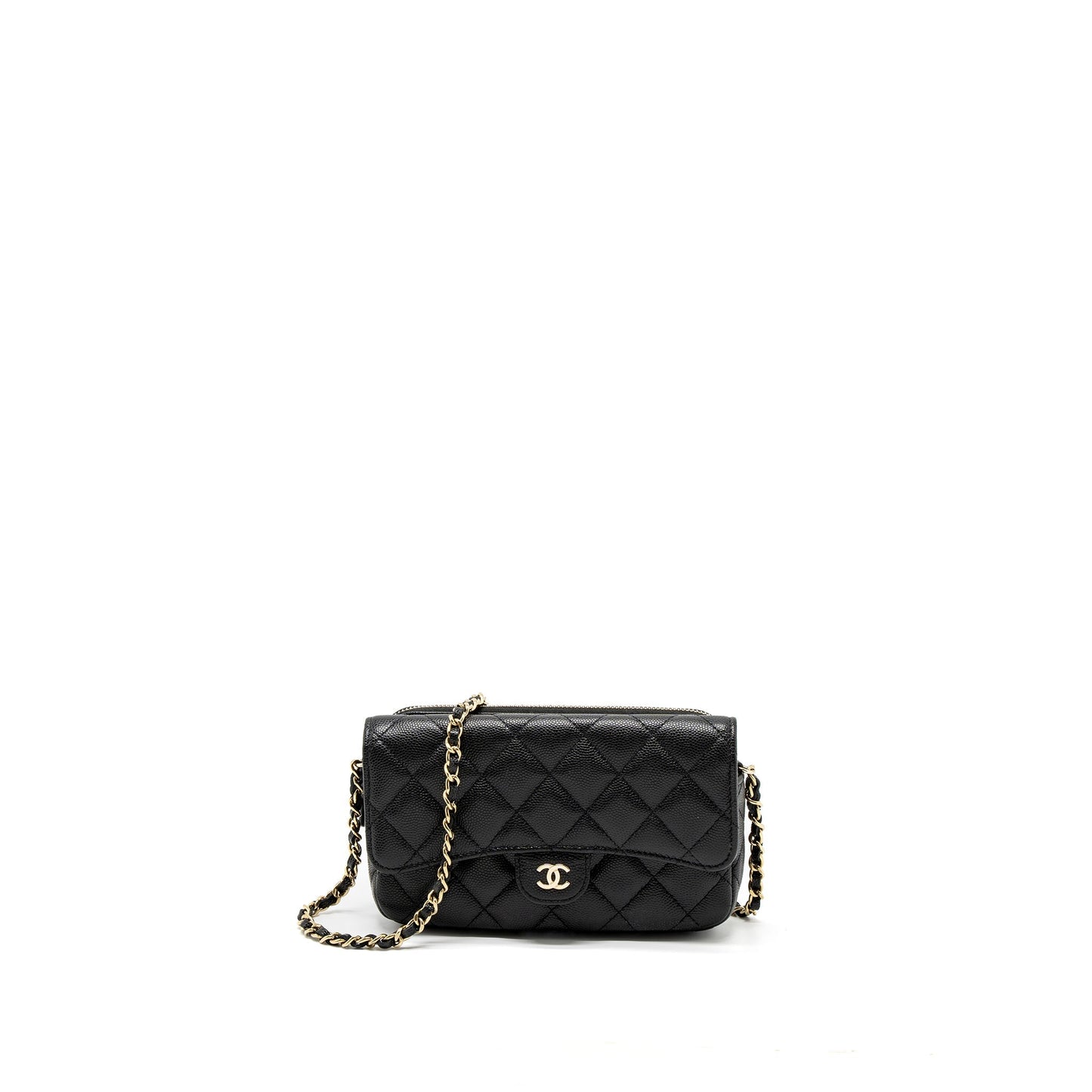 Chanel Double Pocket on Caviar LGHW Microchip Black Wallet Case