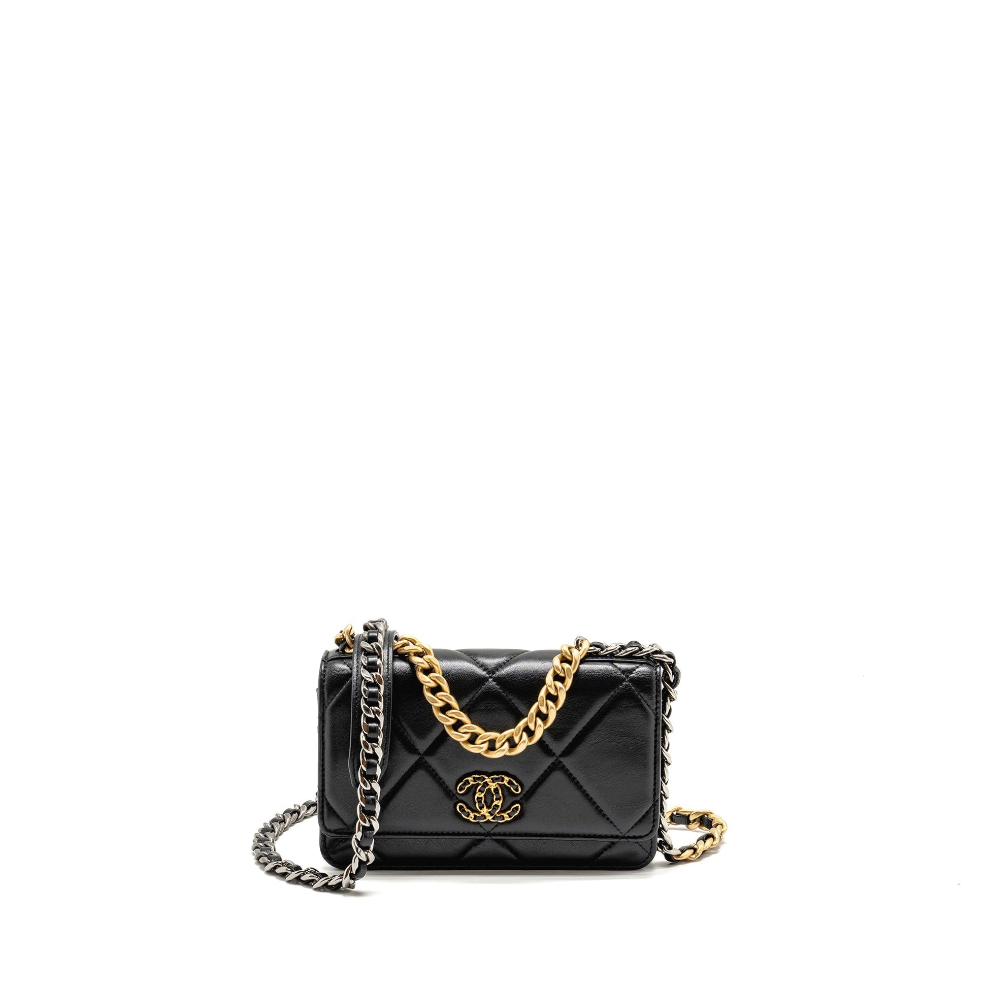 Chanel 19 On Lambskin Hardware Multicolour Black Wallet Case Multicolour Hardware