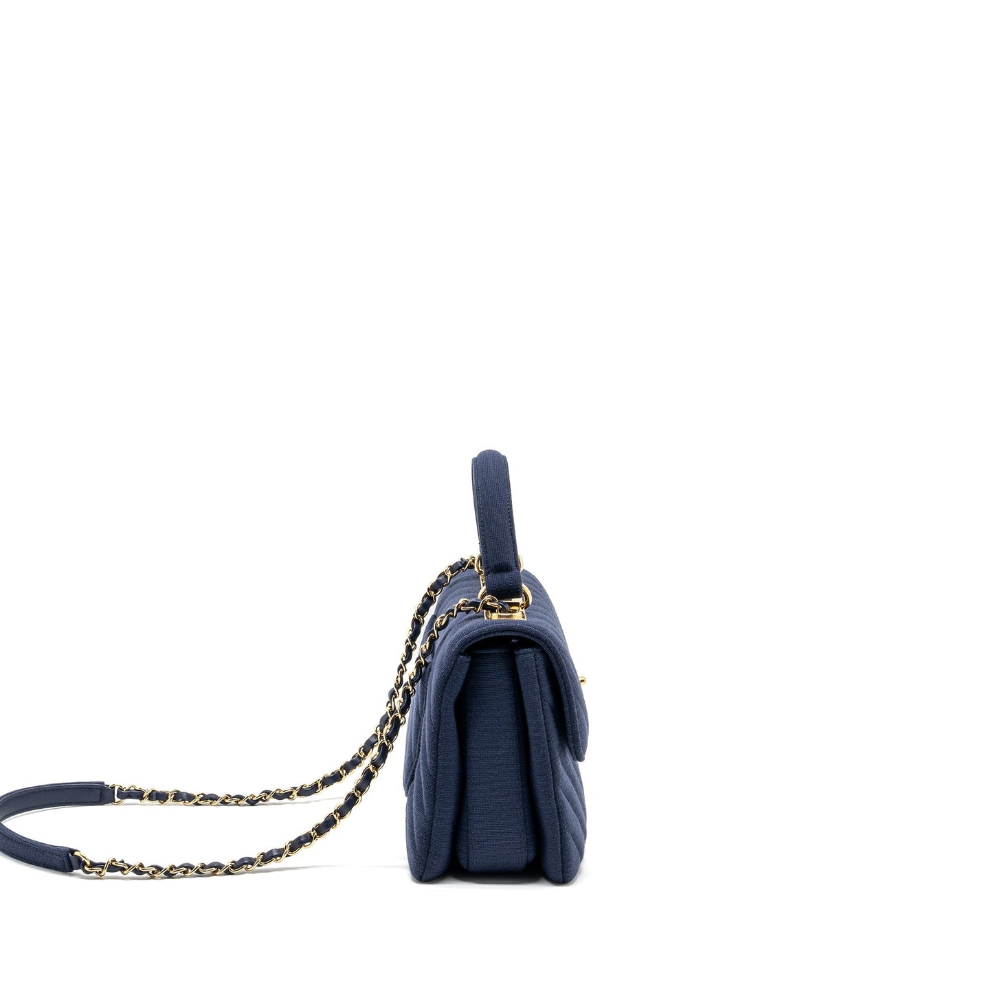 Chanel Chevron Trendy CC fabric navy GHW Small Handbag